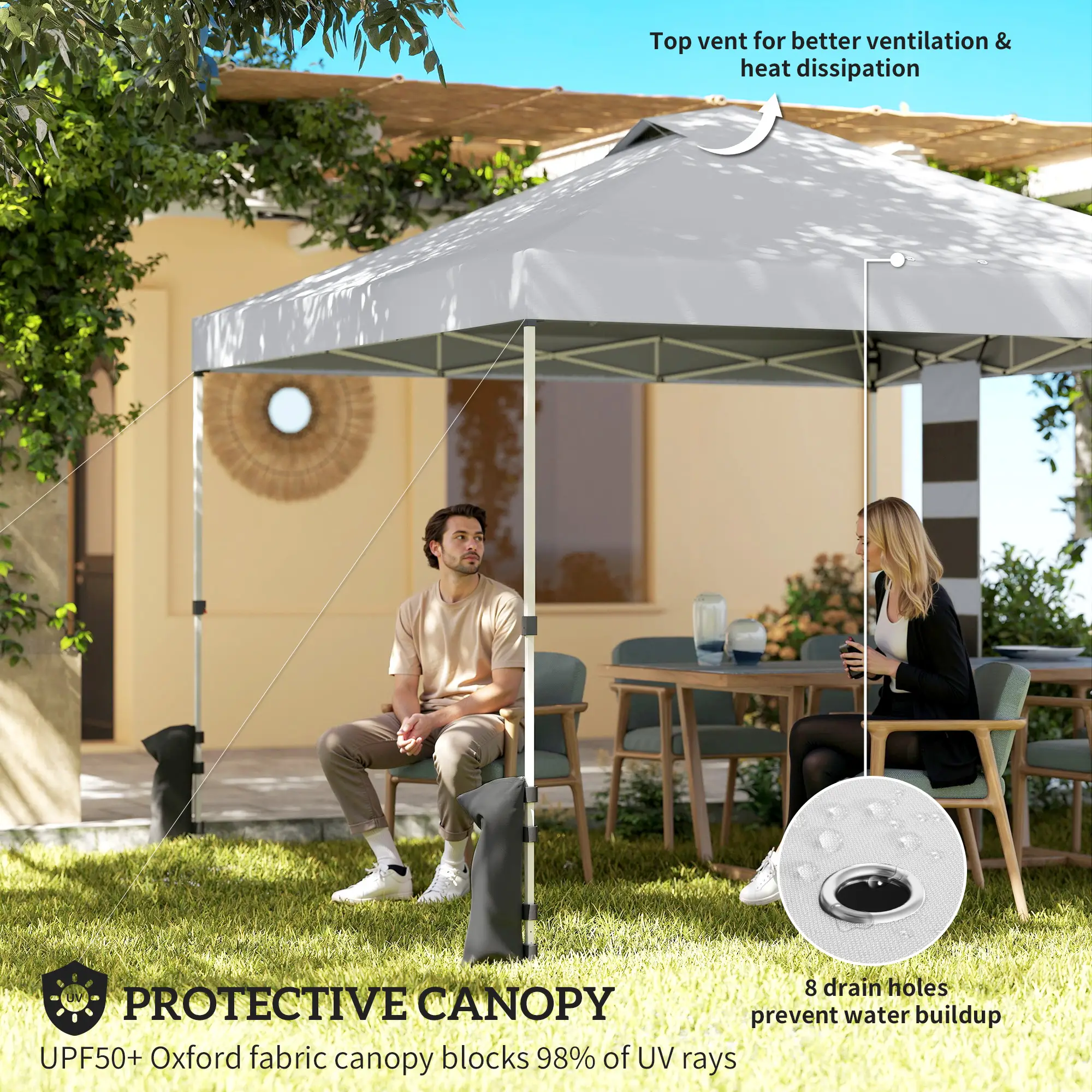 9.6 x 9.6 ft Pop Up Canopy Tent, UPF 50+, Sandbags, Wheeled Bag - Image 4