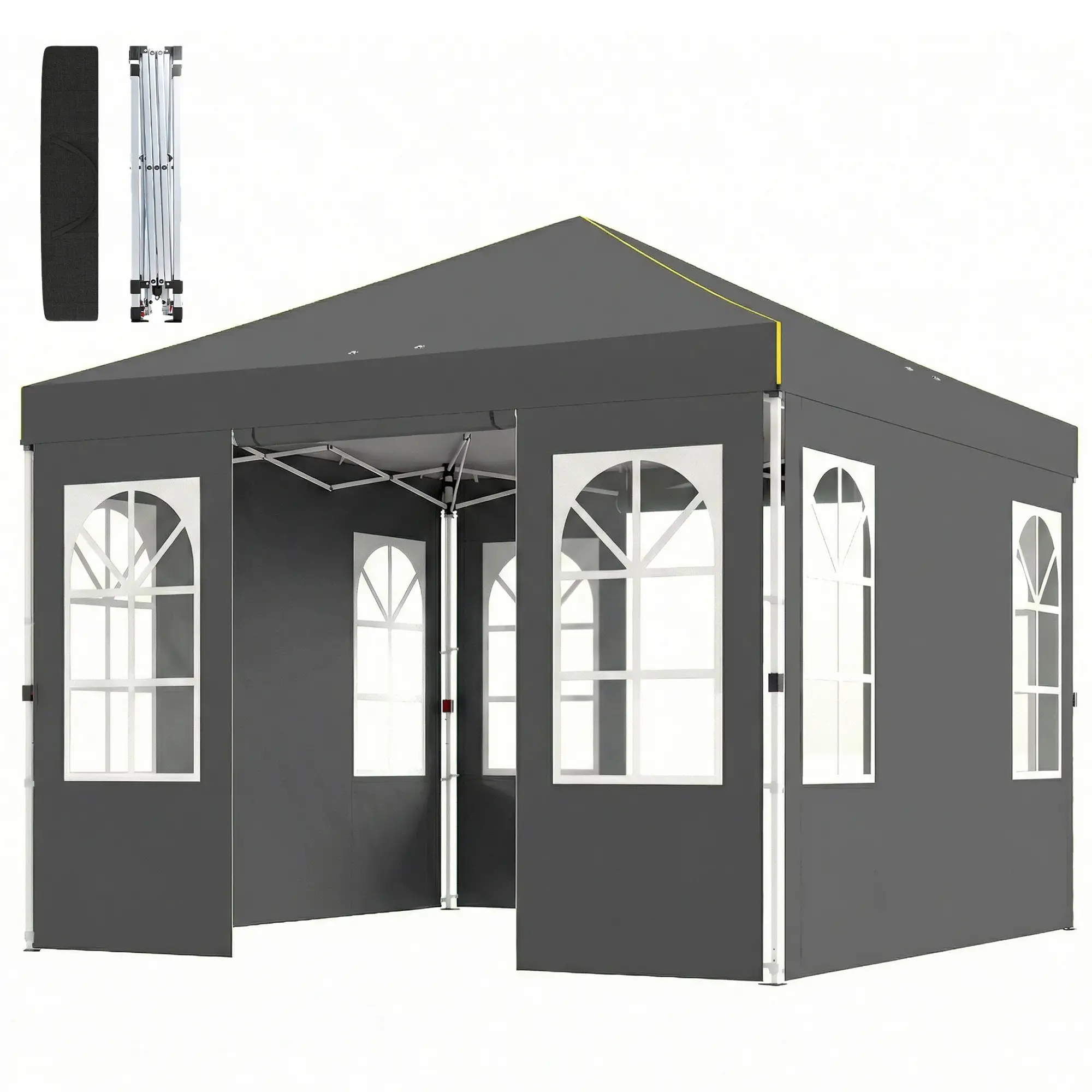 9.6 x 9.6 ft Pop Up Canopy Tent With 4 Sidewalls, UPF 50+, Dark Grey