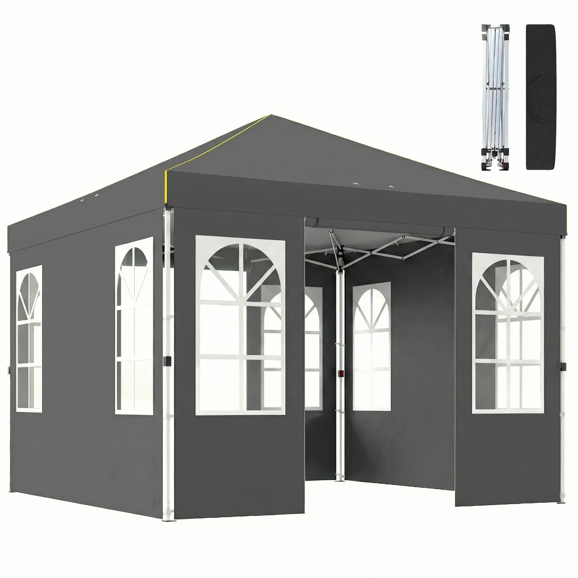9.6 x 9.6 ft Pop Up Canopy Tent With 4 Sidewalls, UPF 50+, Dark Grey - Image 11