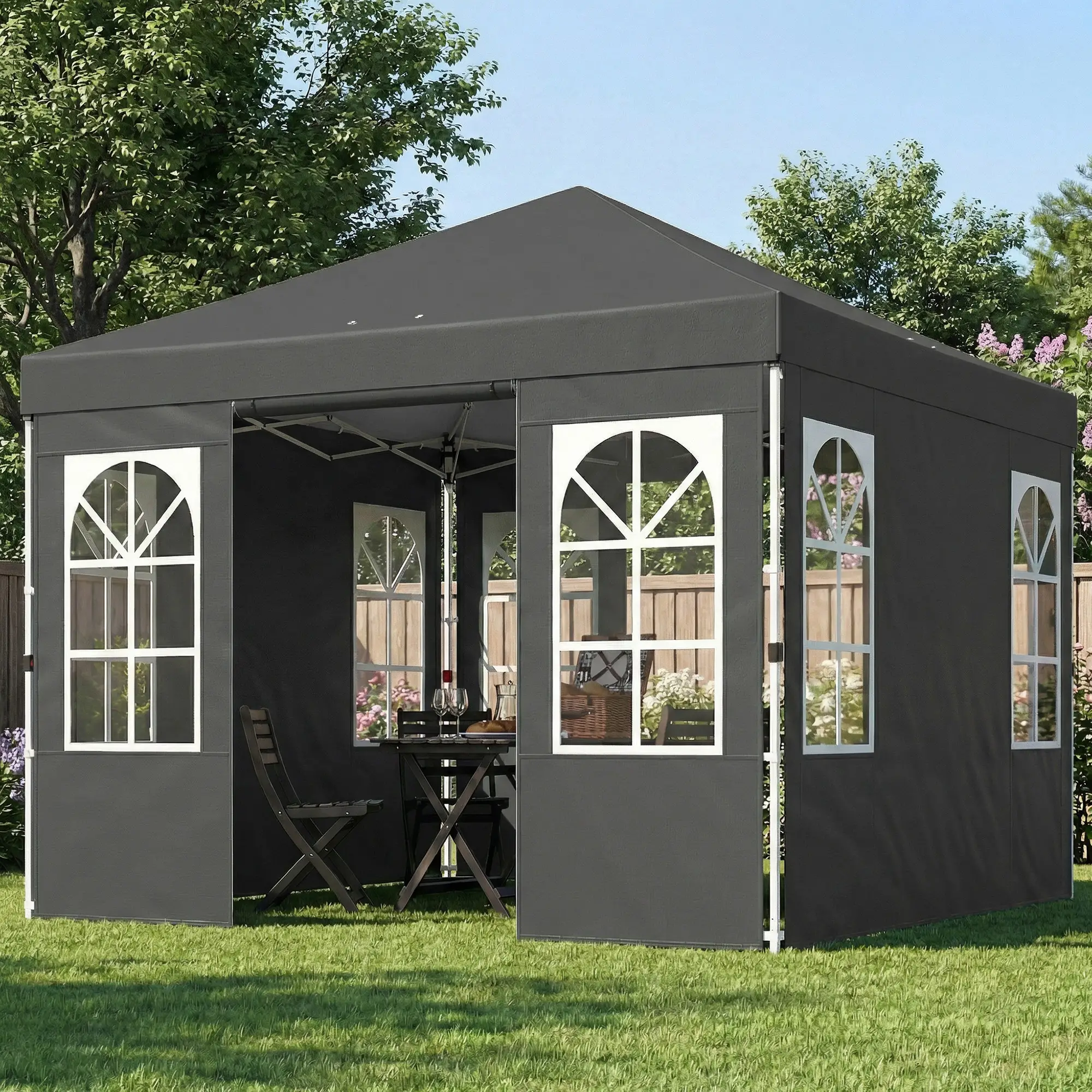 9.6 x 9.6 ft Pop Up Canopy Tent With 4 Sidewalls, UPF 50+, Dark Grey - Image 2