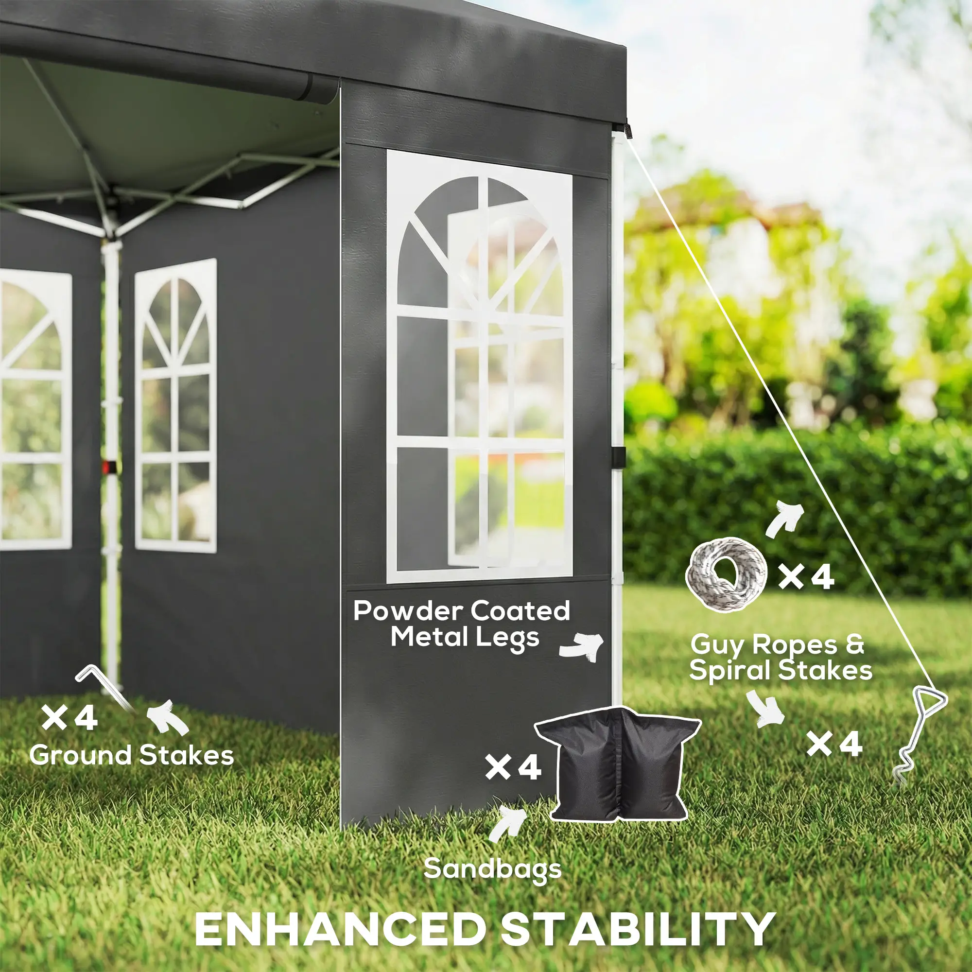 9.6 x 9.6 ft Pop Up Canopy Tent With 4 Sidewalls, UPF 50+, Dark Grey - Image 6