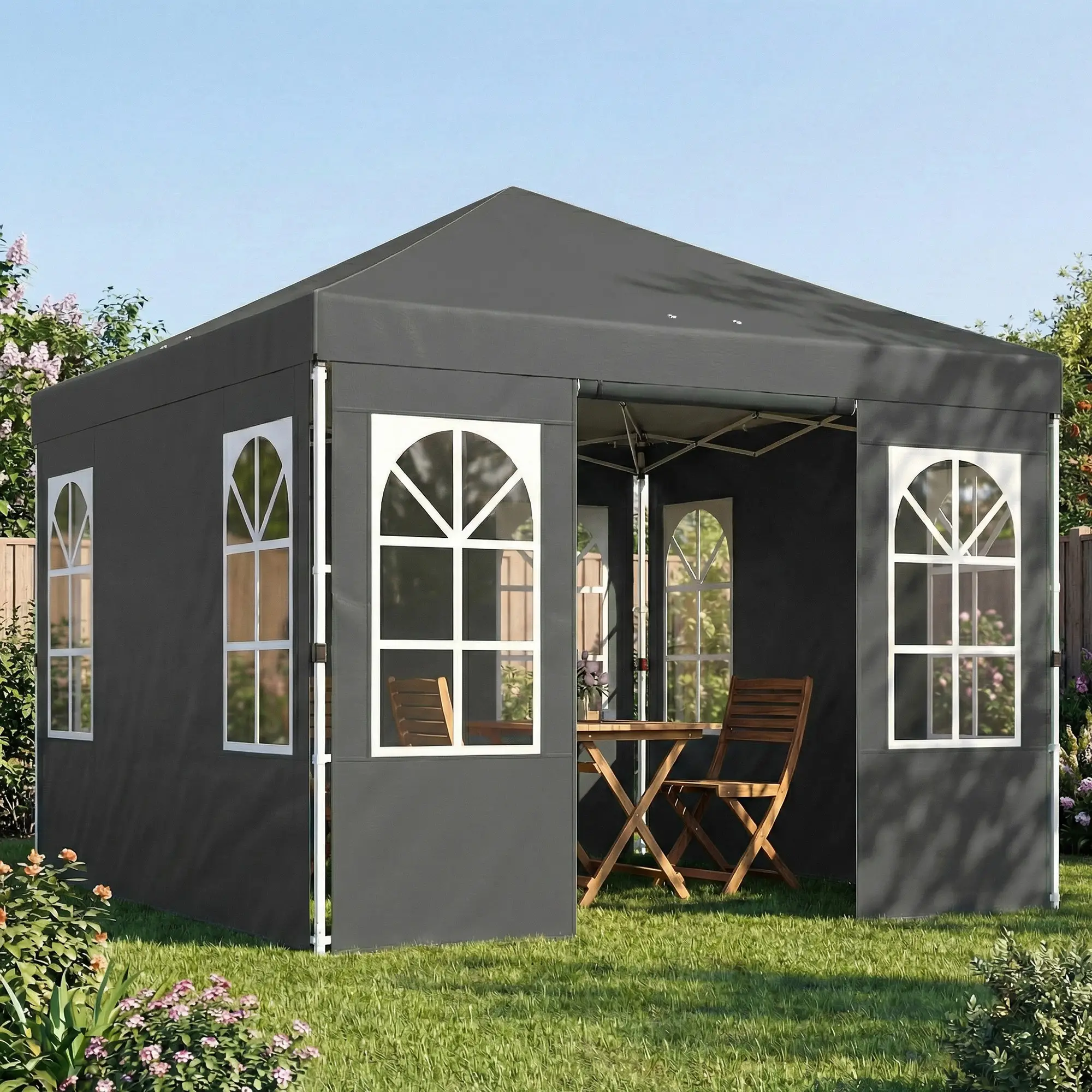 9.6 x 9.6 ft Pop Up Canopy Tent With 4 Sidewalls, UPF 50+, Dark Grey - Image 8