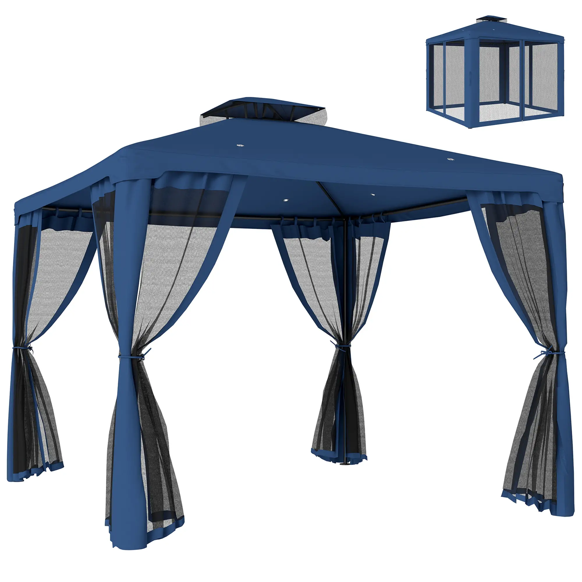 9.6' x 9.6' Patio Gazebo, Steel Frame, Mosquito Netting, Dark Blue - Image 11