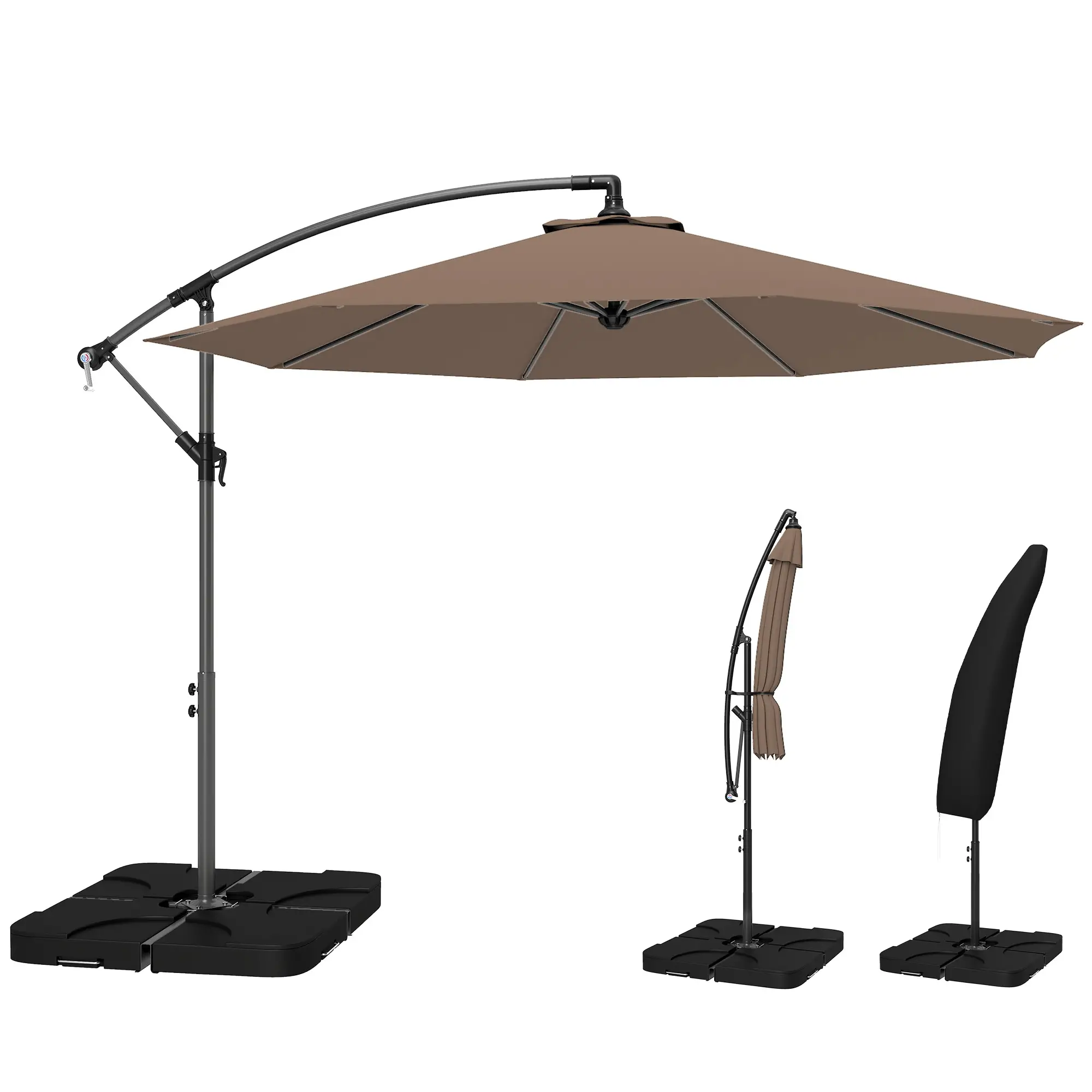 9.6ft Offset Patio Umbrella, Hanging Parasol, Crank, Base