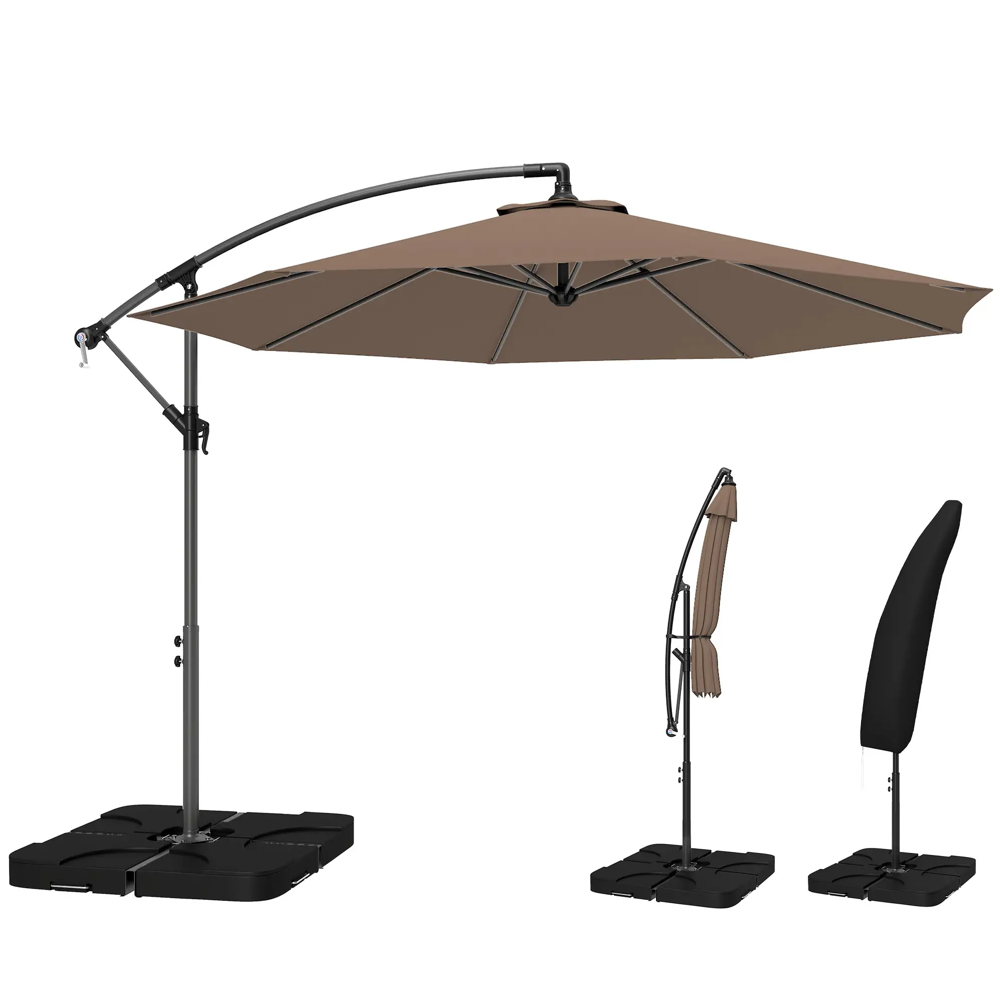 9.6ft Offset Patio Umbrella, Hanging Parasol, Crank, Base - Image 11