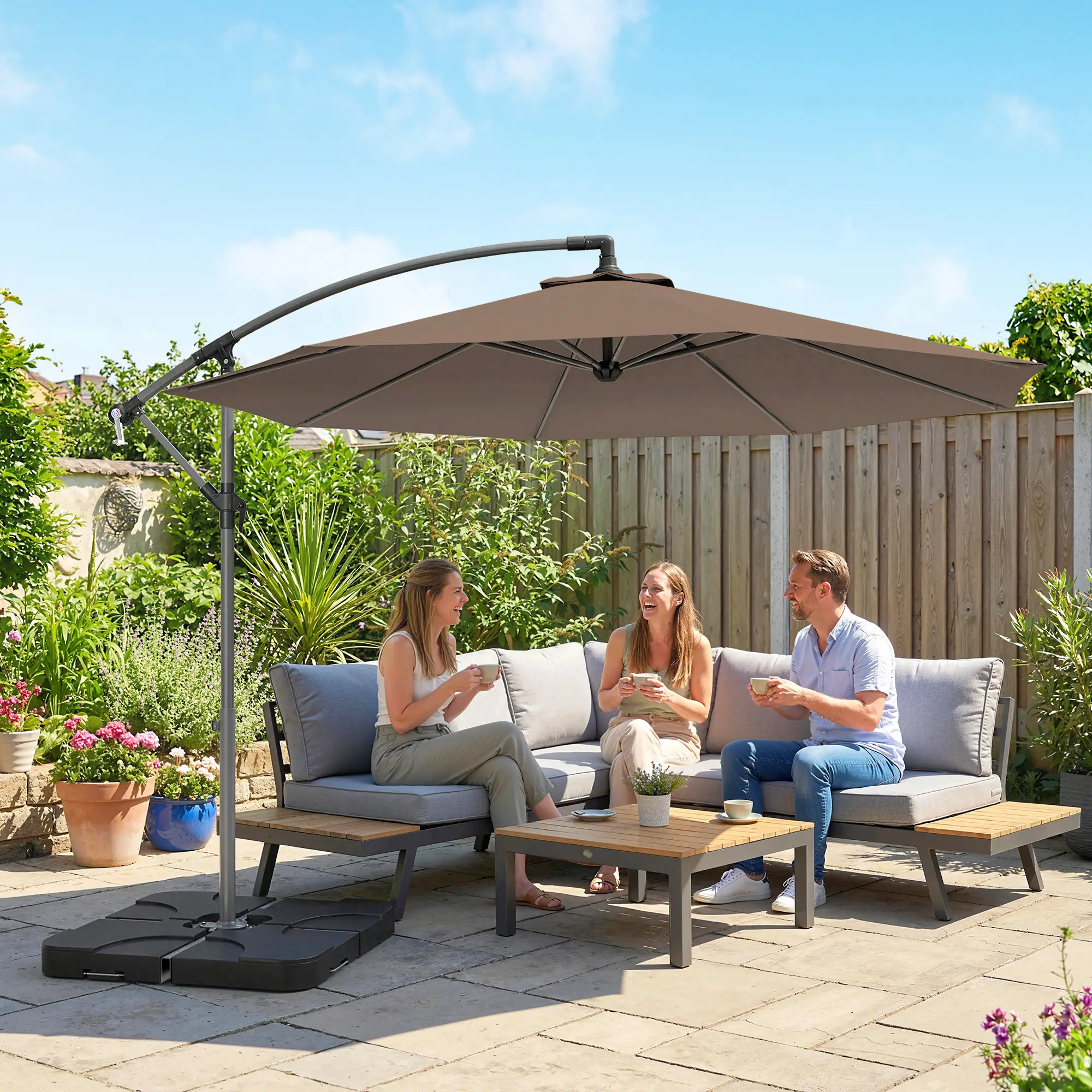 9.6ft Offset Patio Umbrella, Hanging Parasol, Crank, Base - Image 2