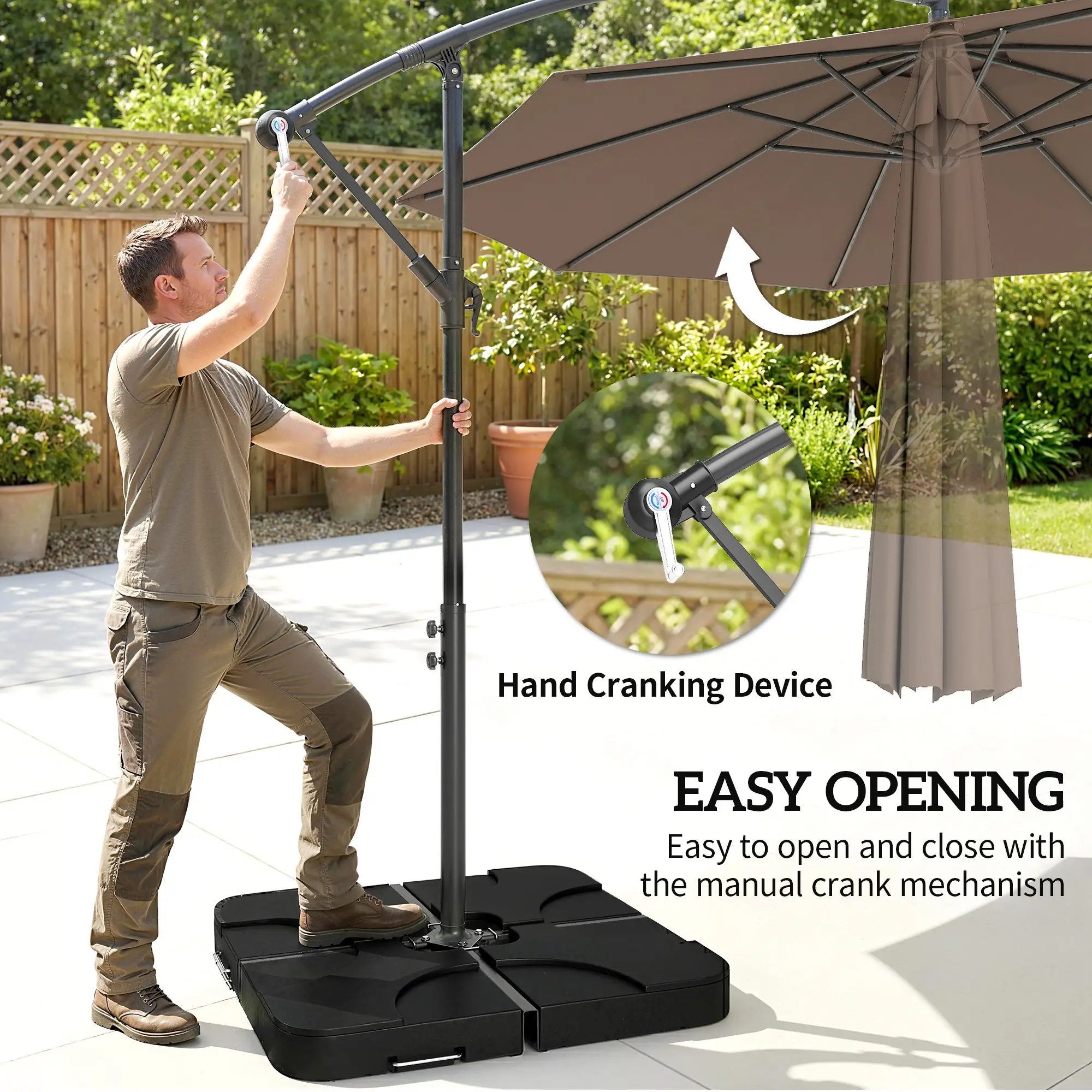 9.6ft Offset Patio Umbrella, Hanging Parasol, Crank, Base - Image 4