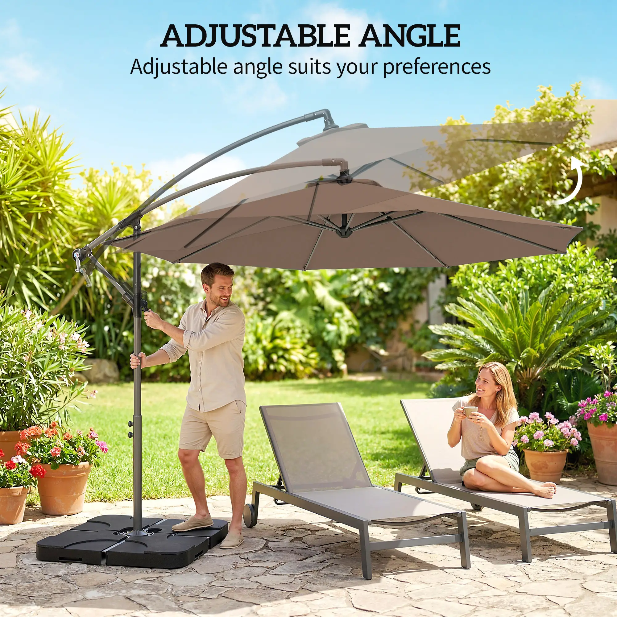 9.6ft Offset Patio Umbrella, Hanging Parasol, Crank, Base - Image 5