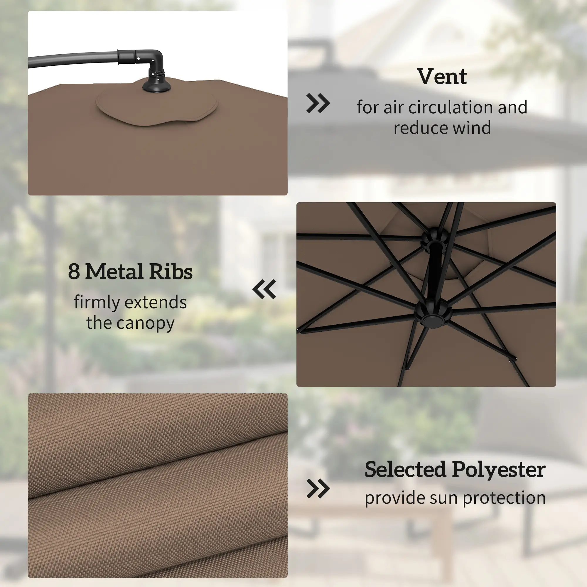 9.6ft Offset Patio Umbrella, Hanging Parasol, Crank, Base - Image 6