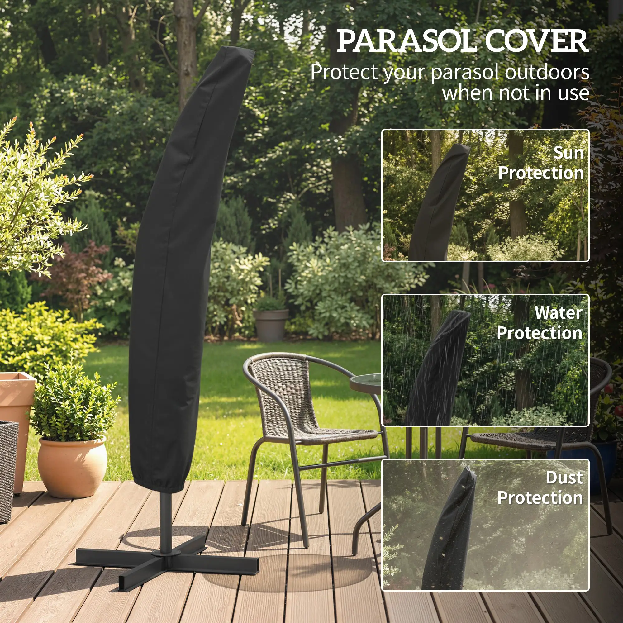 9.6ft Offset Patio Umbrella, Hanging Parasol, Crank, Base - Image 7