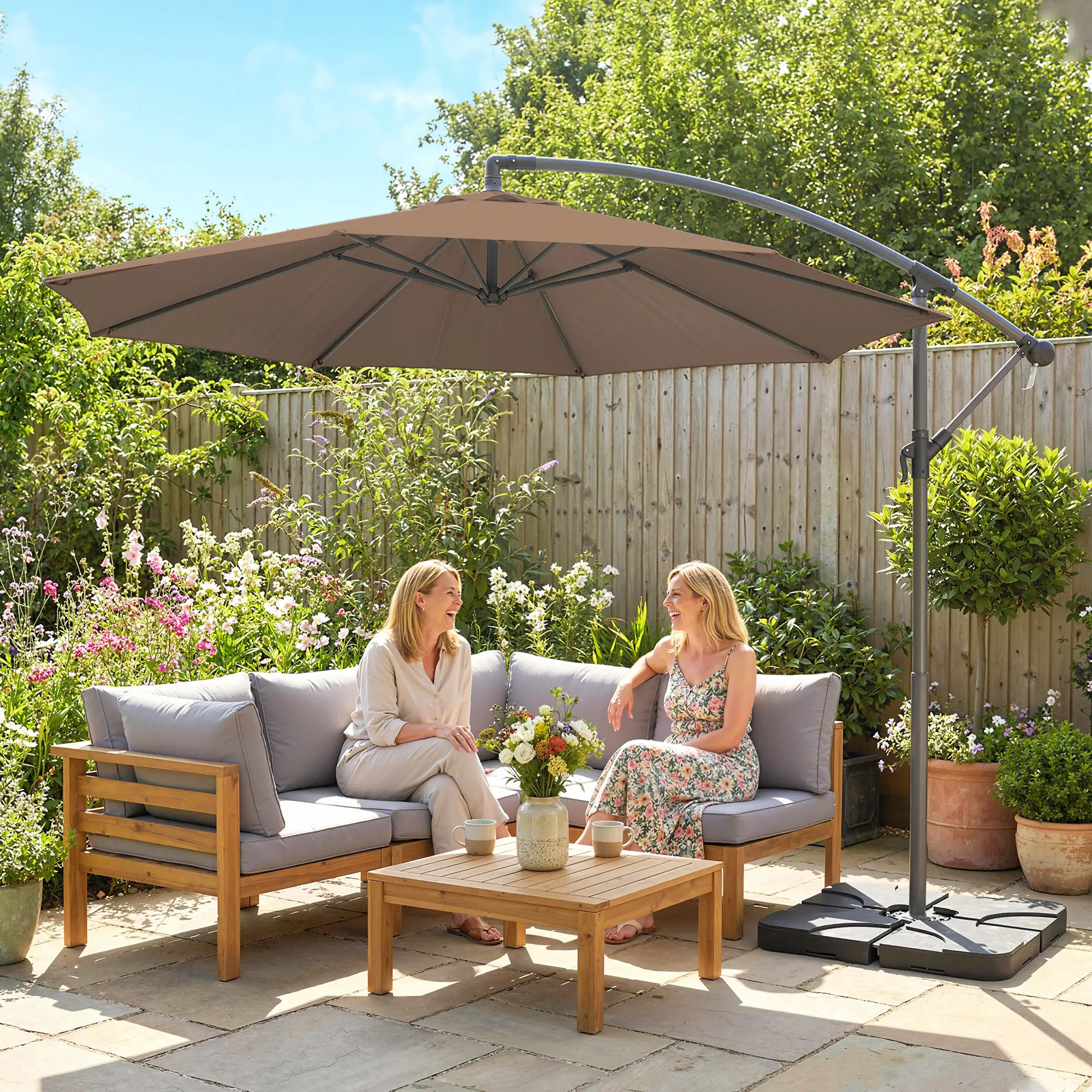 9.6ft Offset Patio Umbrella, Hanging Parasol, Crank, Base - Image 8