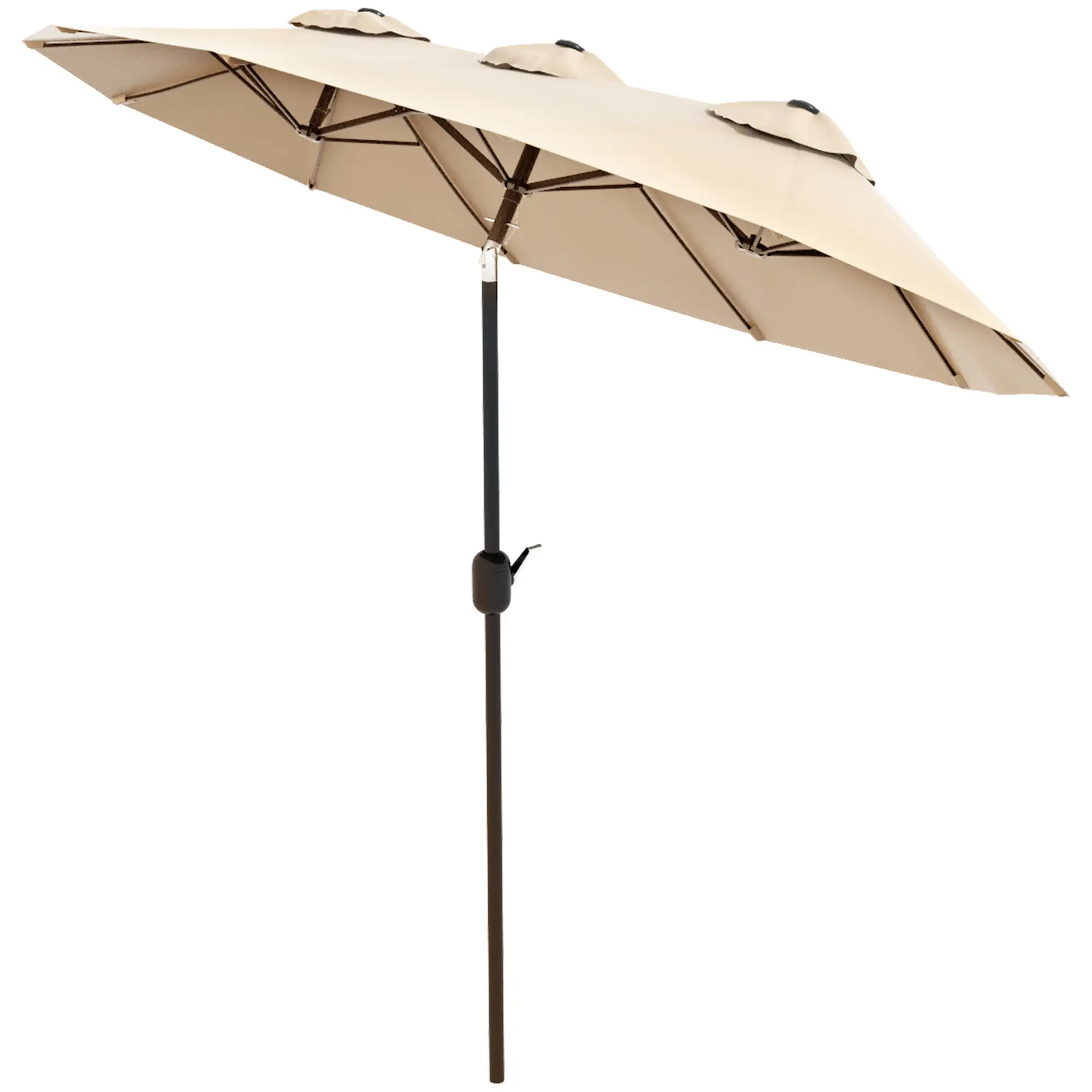 9.7' Double-Sided Patio Umbrella, Tilt Crank Vents, Brown