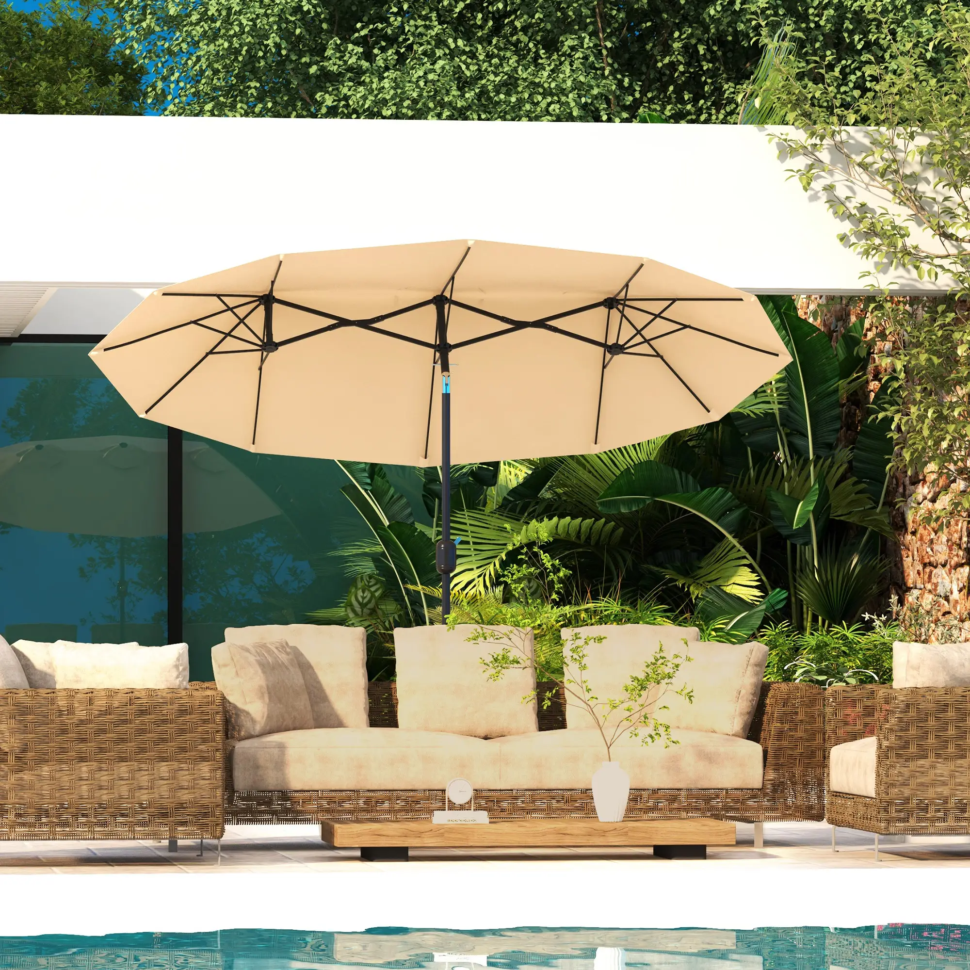 9.7' Double-Sided Patio Umbrella, Tilt Crank Vents, Brown - Image 2