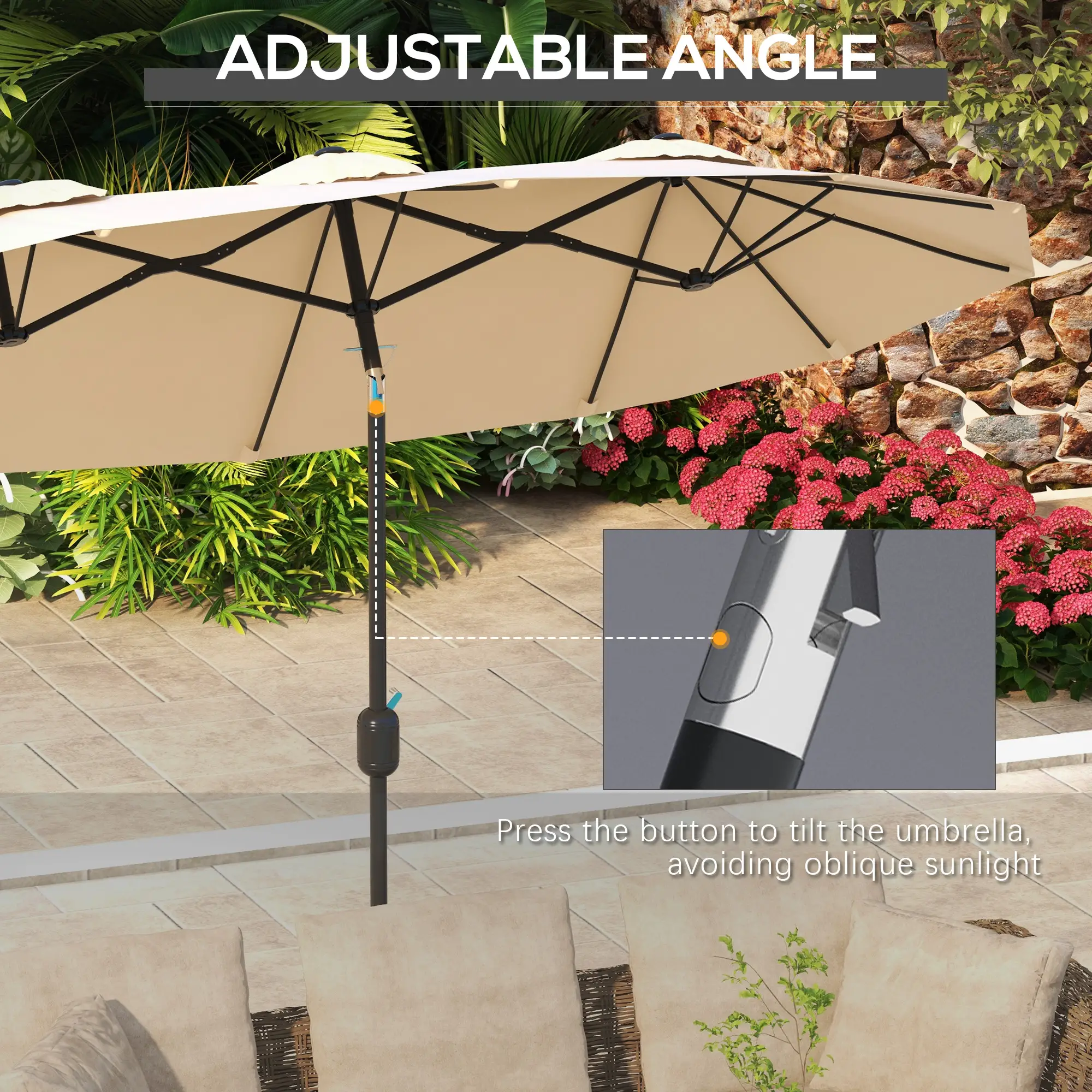 9.7' Double-Sided Patio Umbrella, Tilt Crank Vents, Brown - Image 4