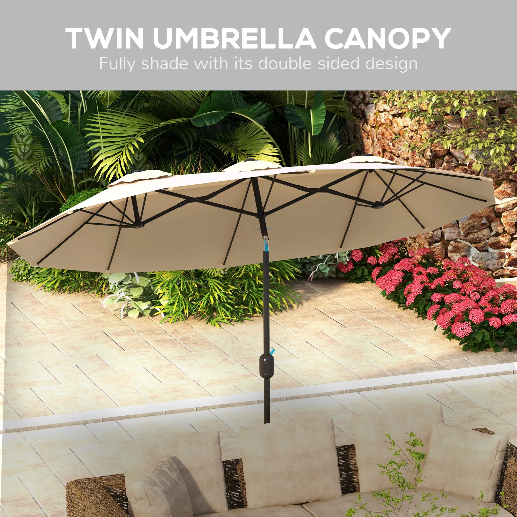 9.7' Double-Sided Patio Umbrella, Tilt Crank Vents, Brown - Image 5