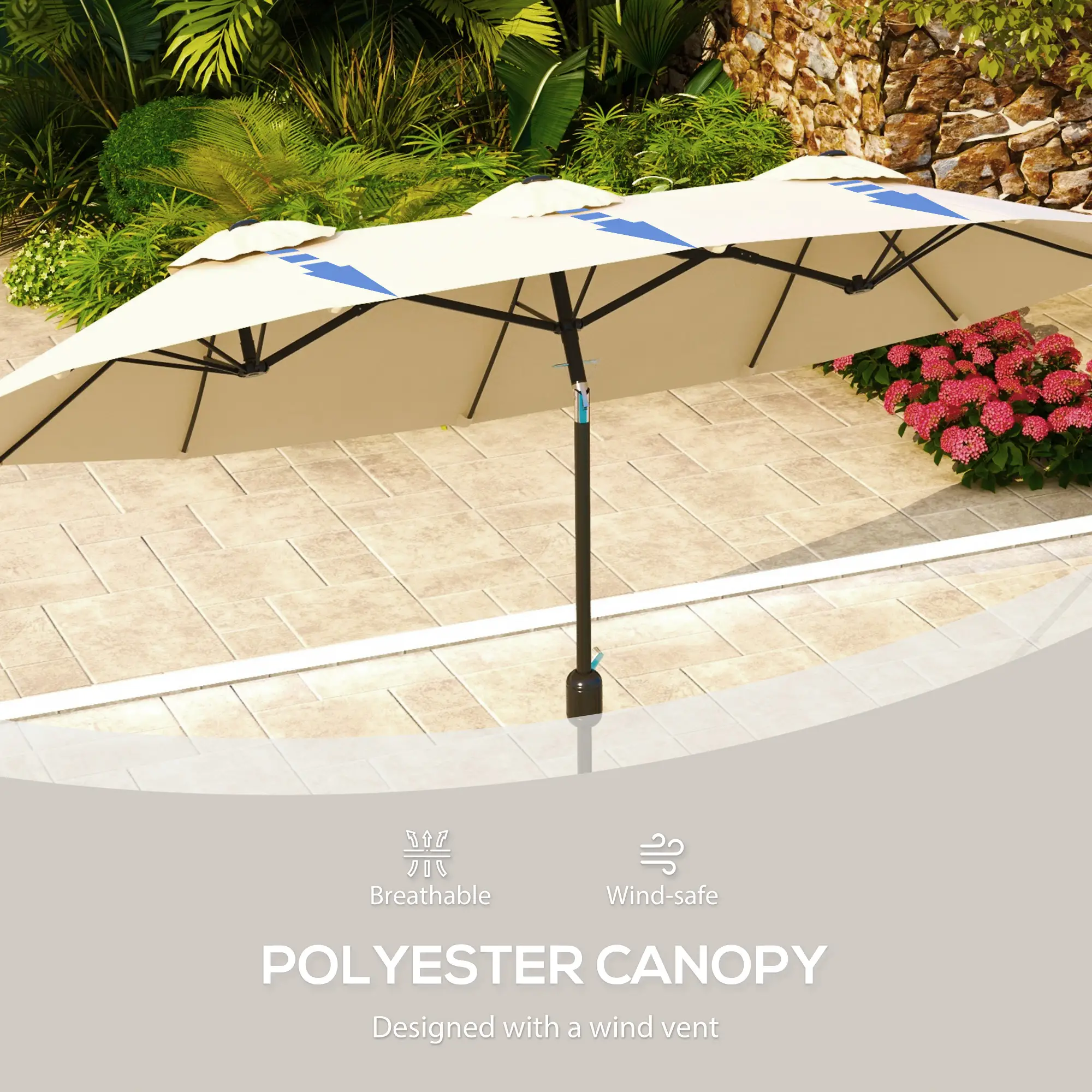 9.7' Double-Sided Patio Umbrella, Tilt Crank Vents, Brown - Image 7
