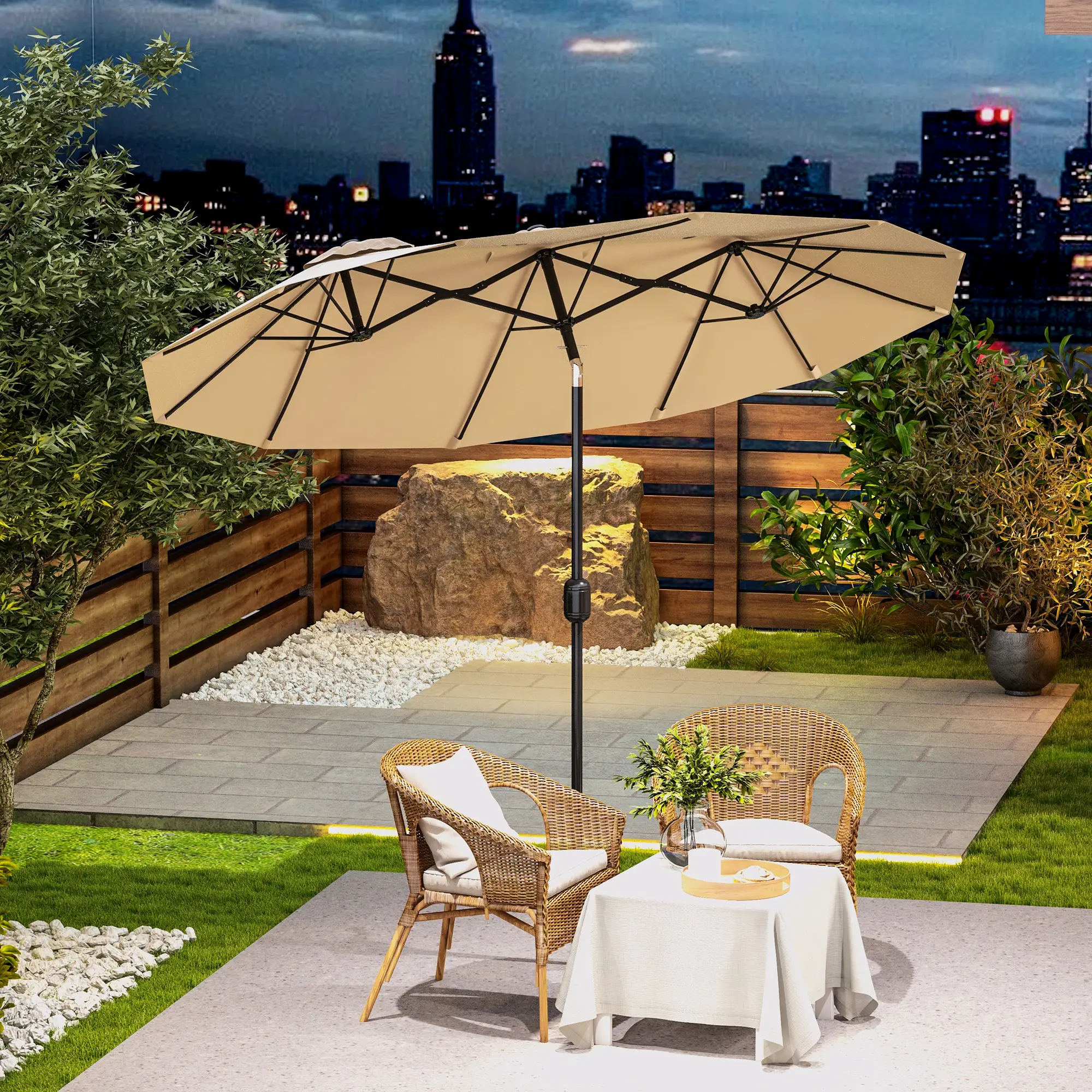 9.7' Double-Sided Patio Umbrella, Tilt Crank Vents, Brown - Image 8