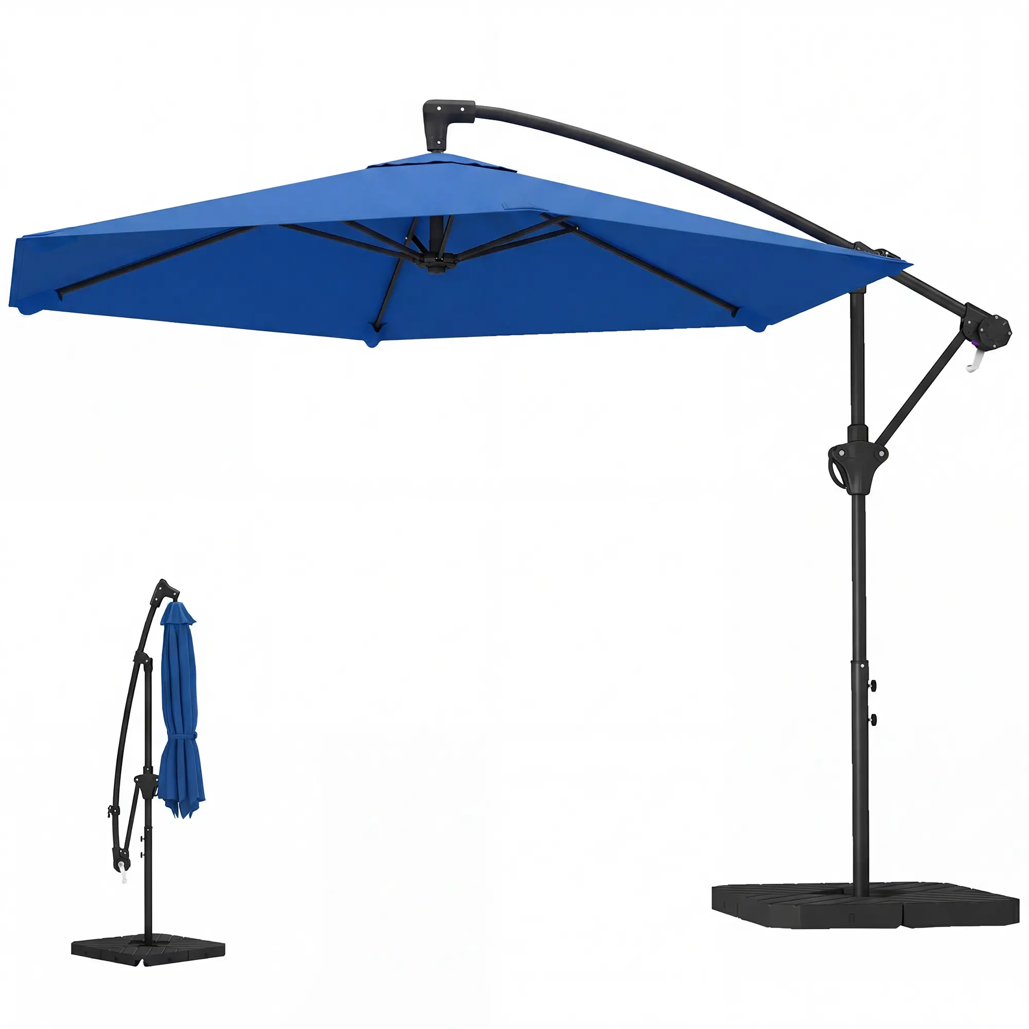9.7 ft Offset Patio Umbrella, Water/Sand Fillable Weights, Navy Blue