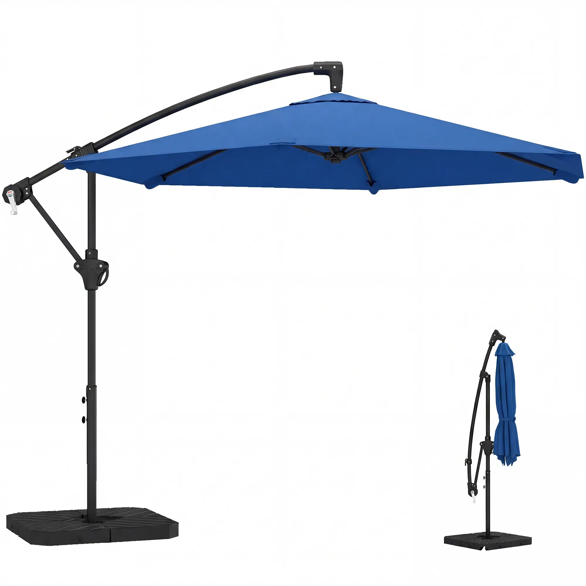 9.7 ft Offset Patio Umbrella, Water/Sand Fillable Weights, Navy Blue - Image 11