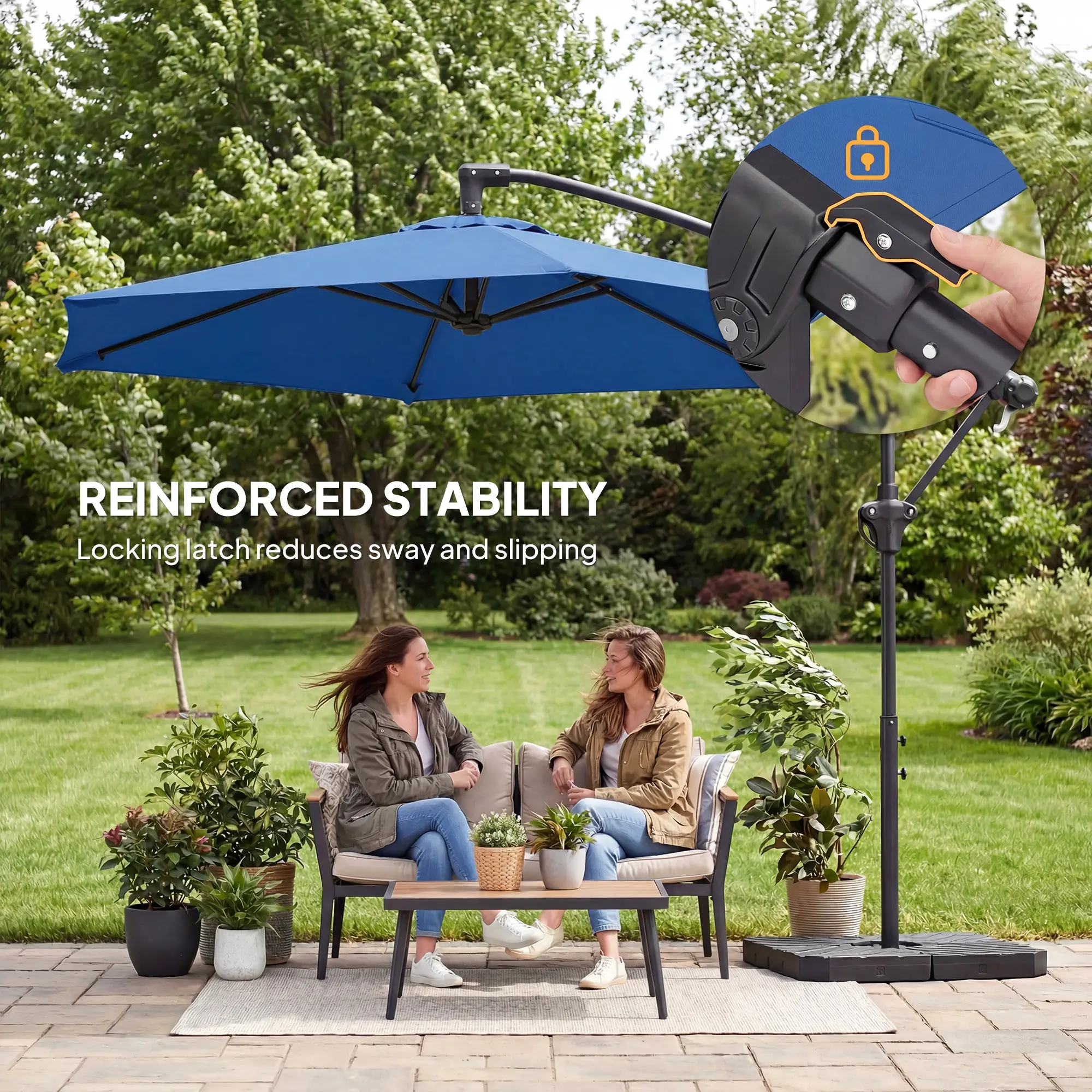 9.7 ft Offset Patio Umbrella, Water/Sand Fillable Weights, Navy Blue - Image 5