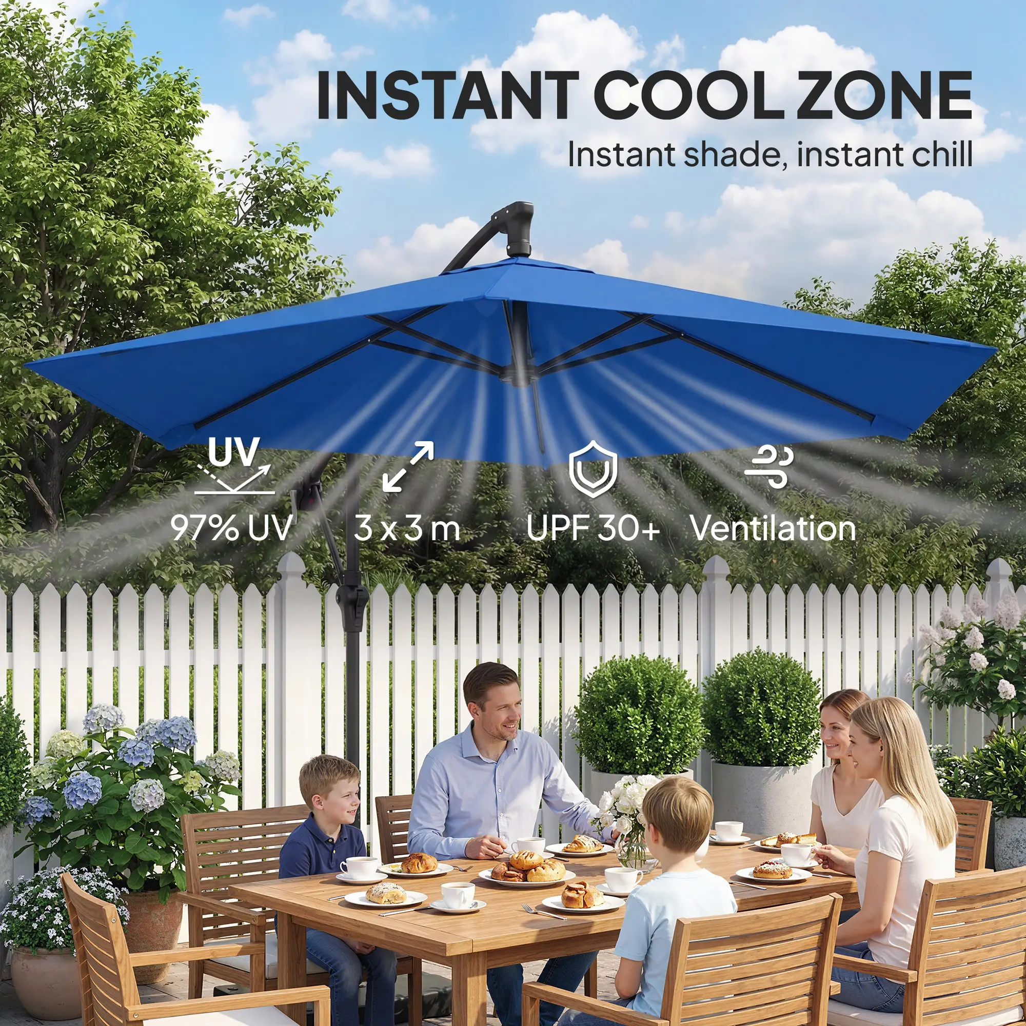 9.7 ft Offset Patio Umbrella, Water/Sand Fillable Weights, Navy Blue - Image 6