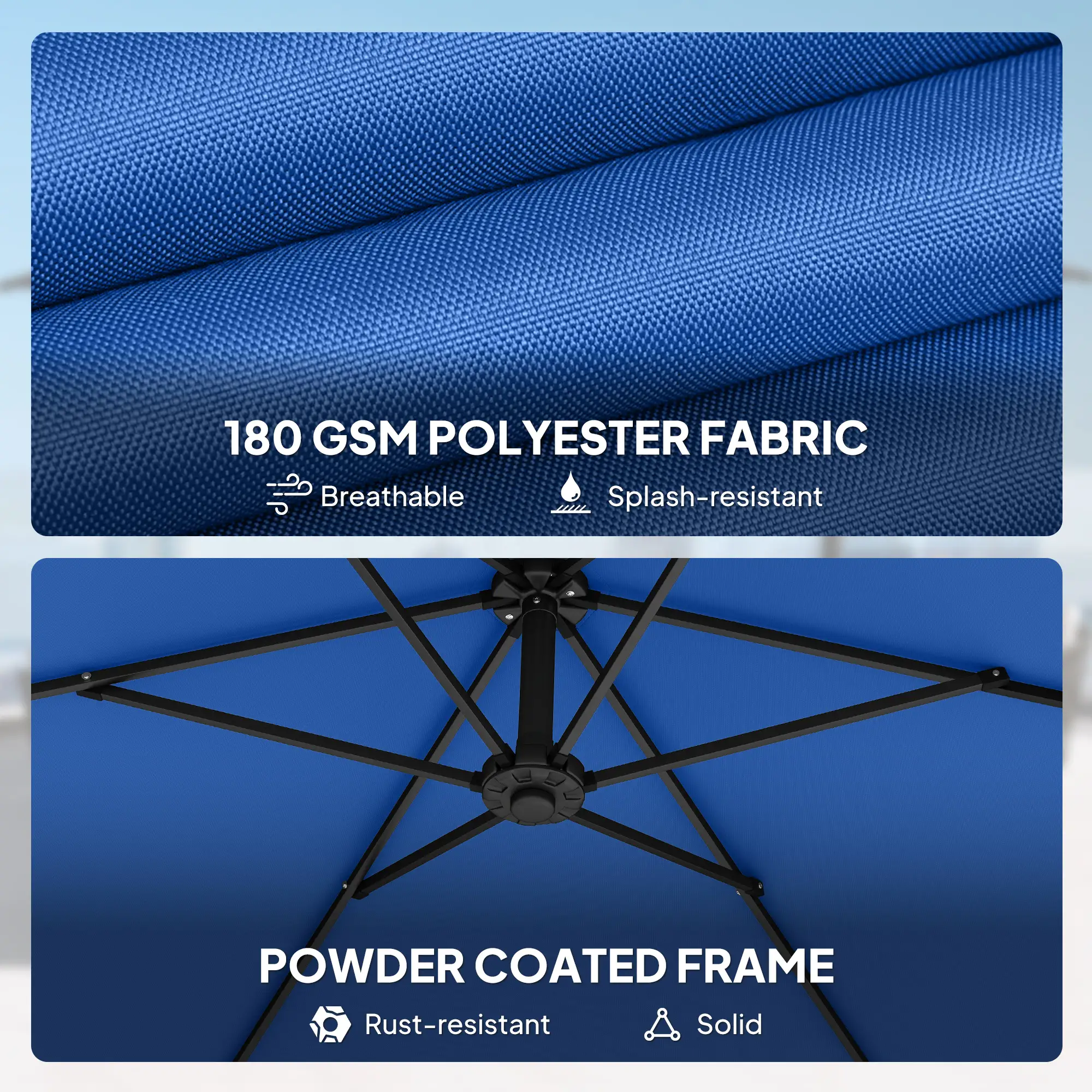 9.7 ft Offset Patio Umbrella, Water/Sand Fillable Weights, Navy Blue - Image 7