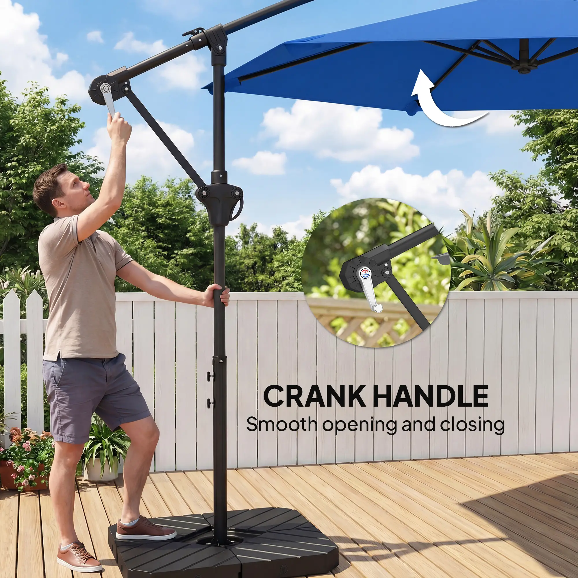 9.7 ft Offset Patio Umbrella, Water/Sand Fillable Weights, Navy Blue - Image 9