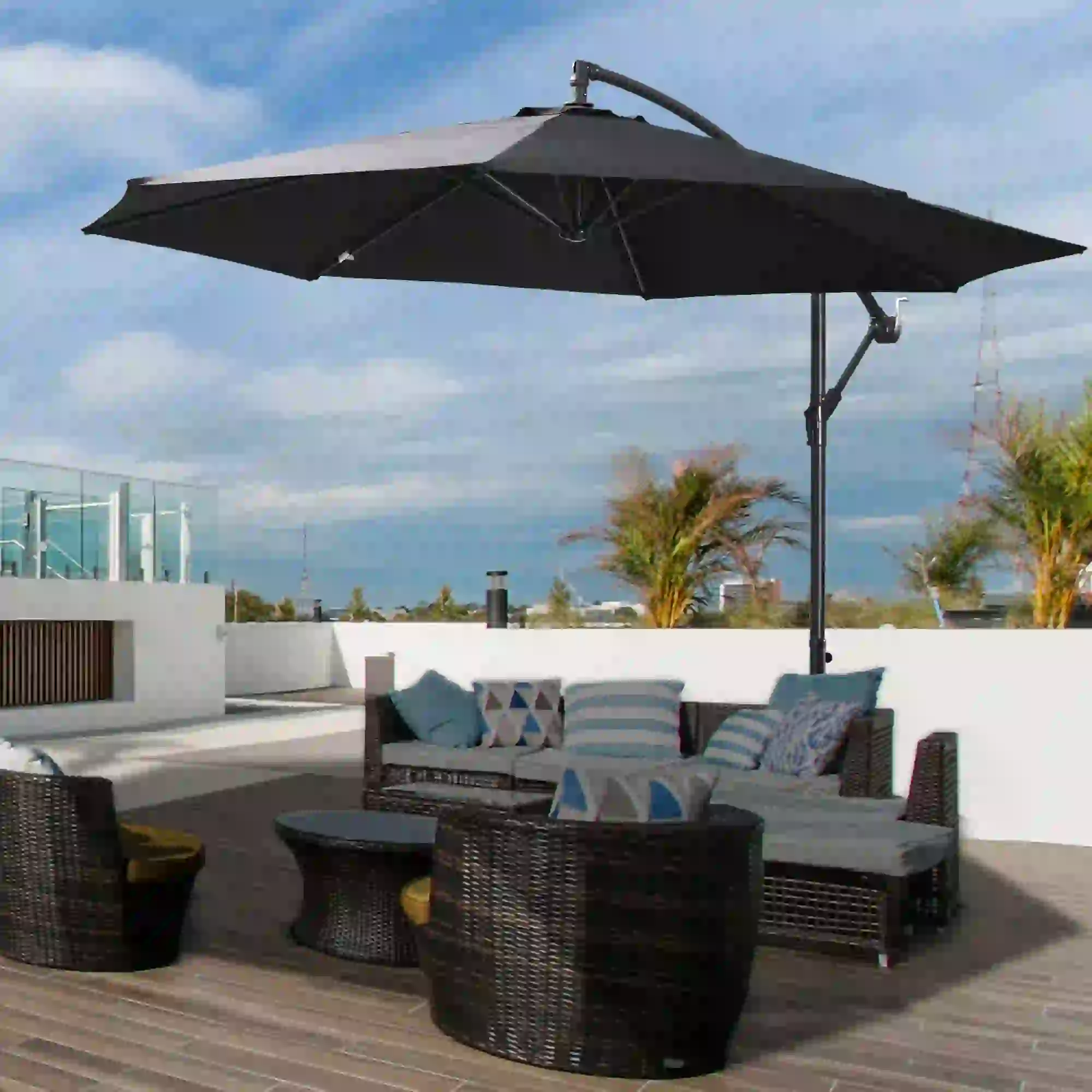 9.7ft Offset Patio Umbrella, 8 Ribs, Crank Handle, Black - Image 8