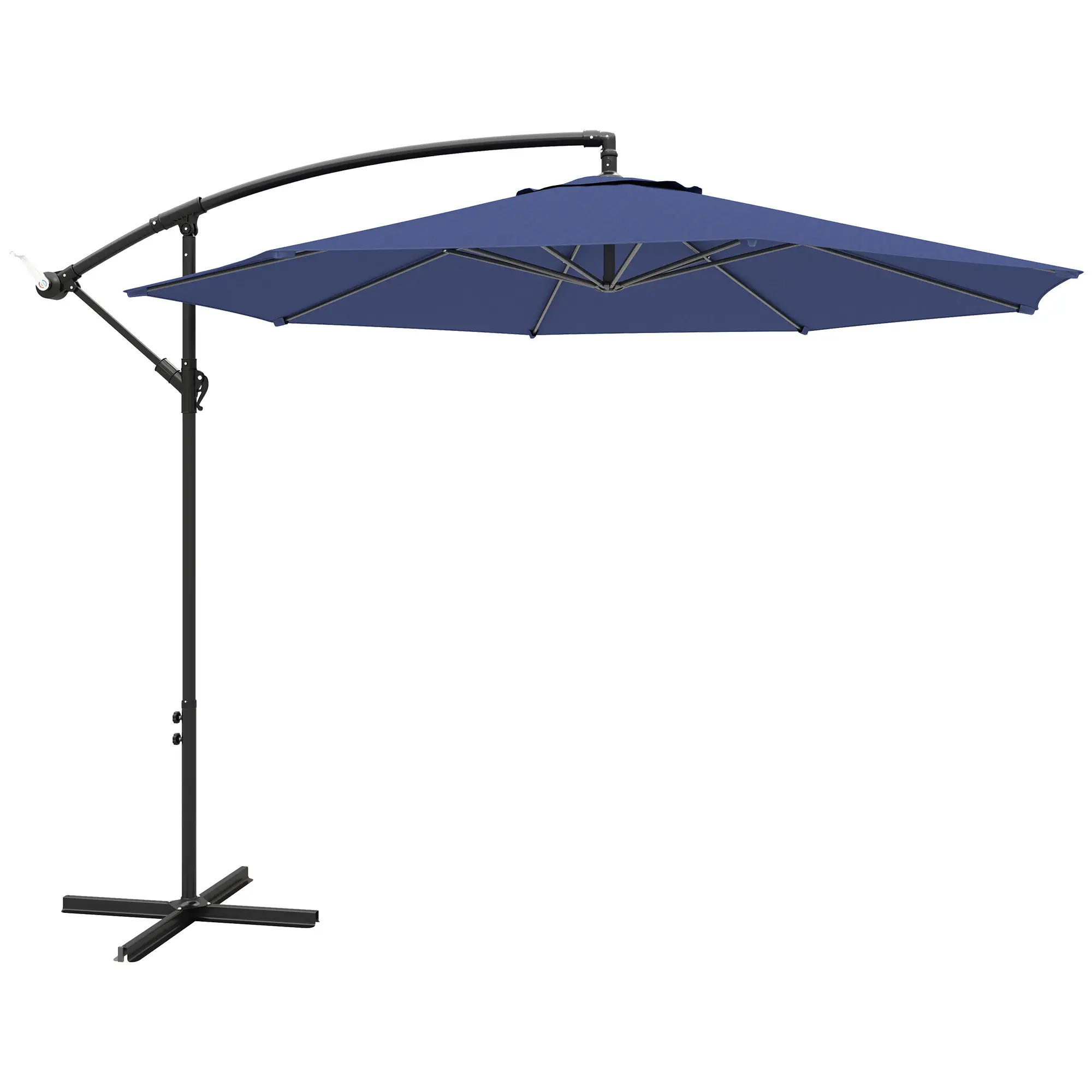 9.7ft Offset Patio Umbrella, 8 Ribs, Crank Handle, Cross Base, Blue