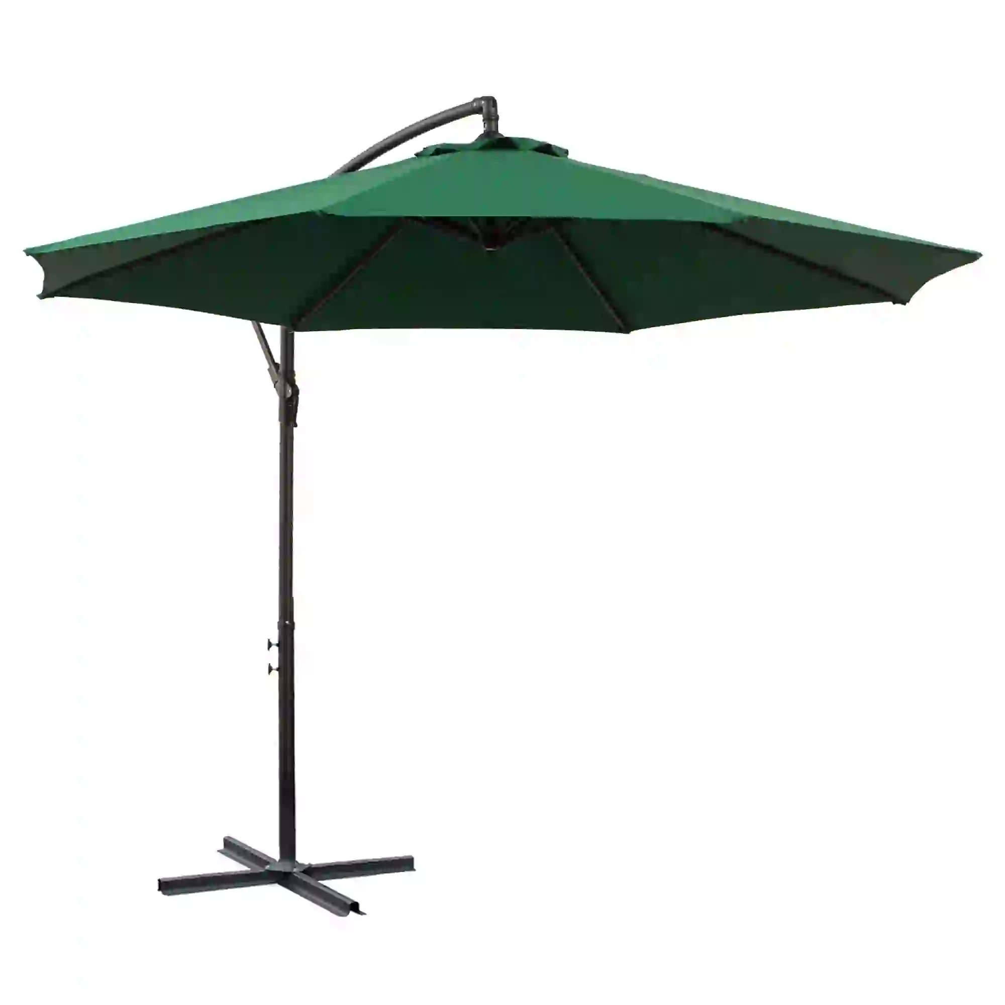 9.7ft Offset Patio Umbrella, 8 Ribs, Crank Handle, Cross Base, Green