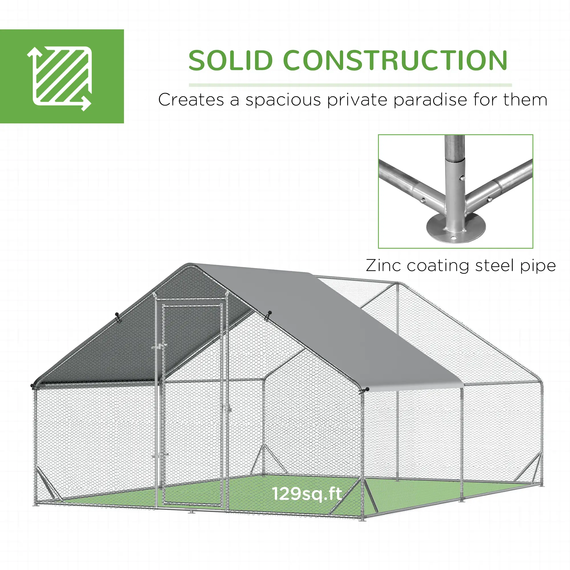9.8' x 13.1' x 6.6' Chicken Coop, Outdoor Hen House, Cover, Lockable Door - Image 6
