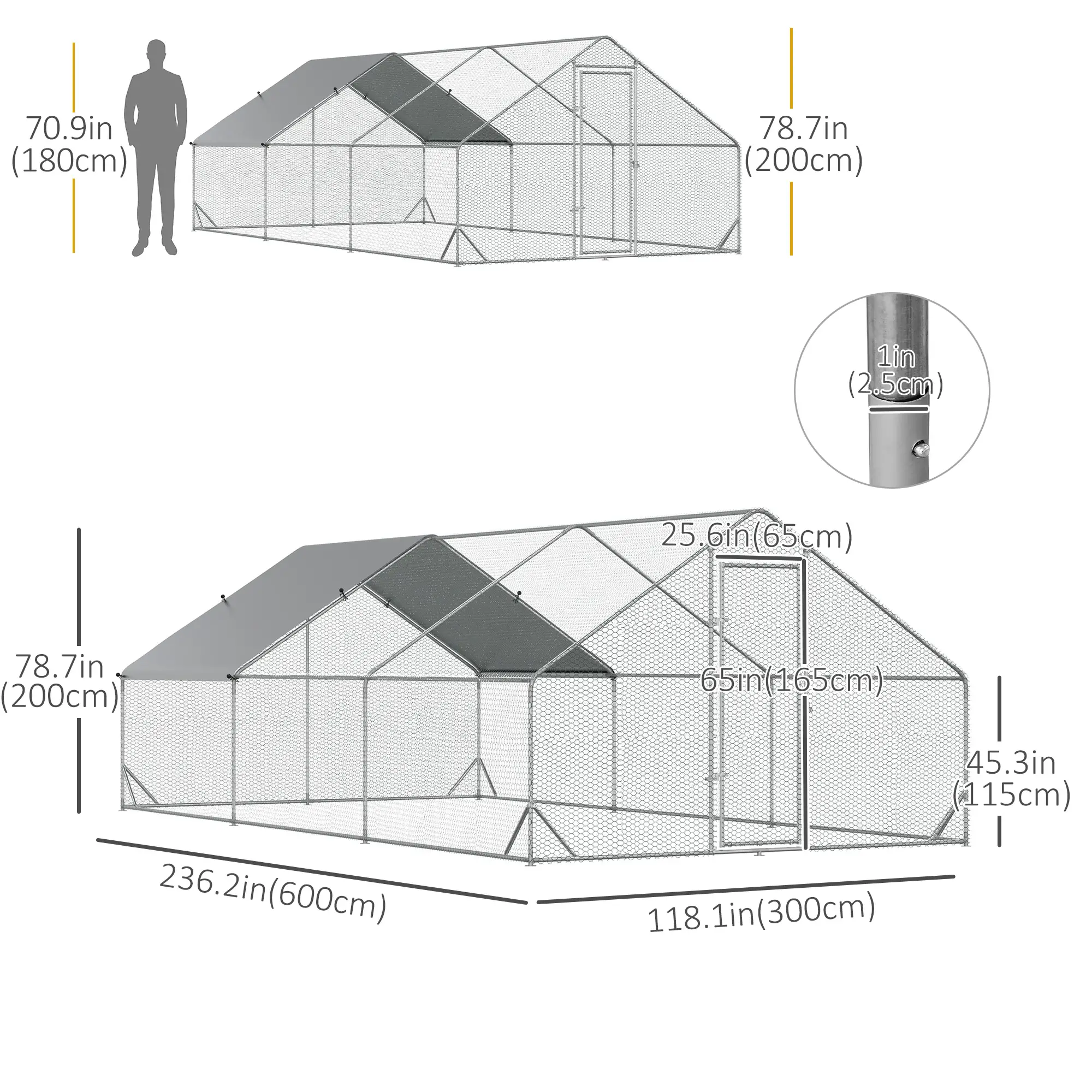9.8' x 19.7' x 6.6' Chicken Coop, Outdoor Hen House With Cover - Image 3