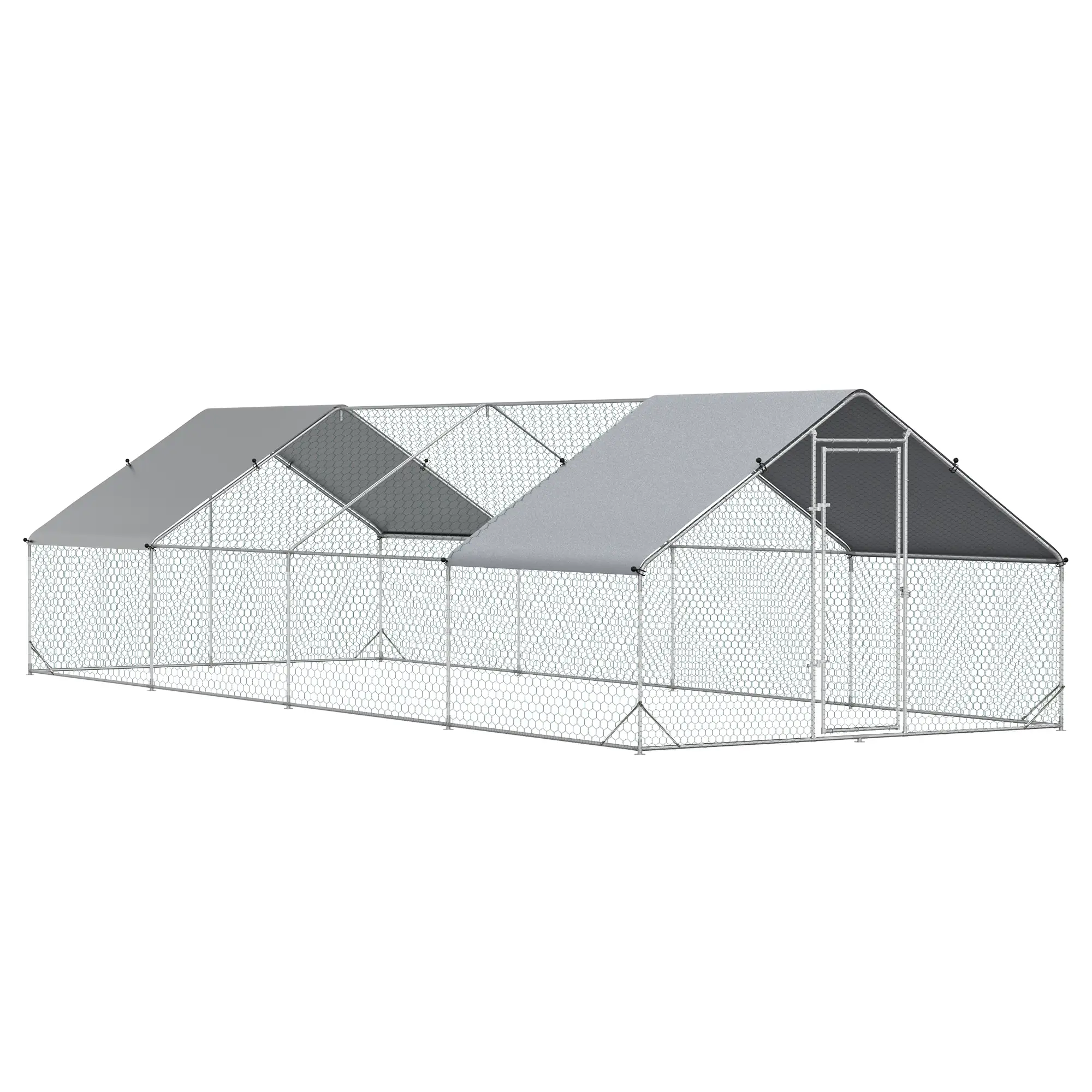 9.8' x 26.2' x 6.6' Chicken Coop, Outdoor Hen House With Cover, Lockable Door