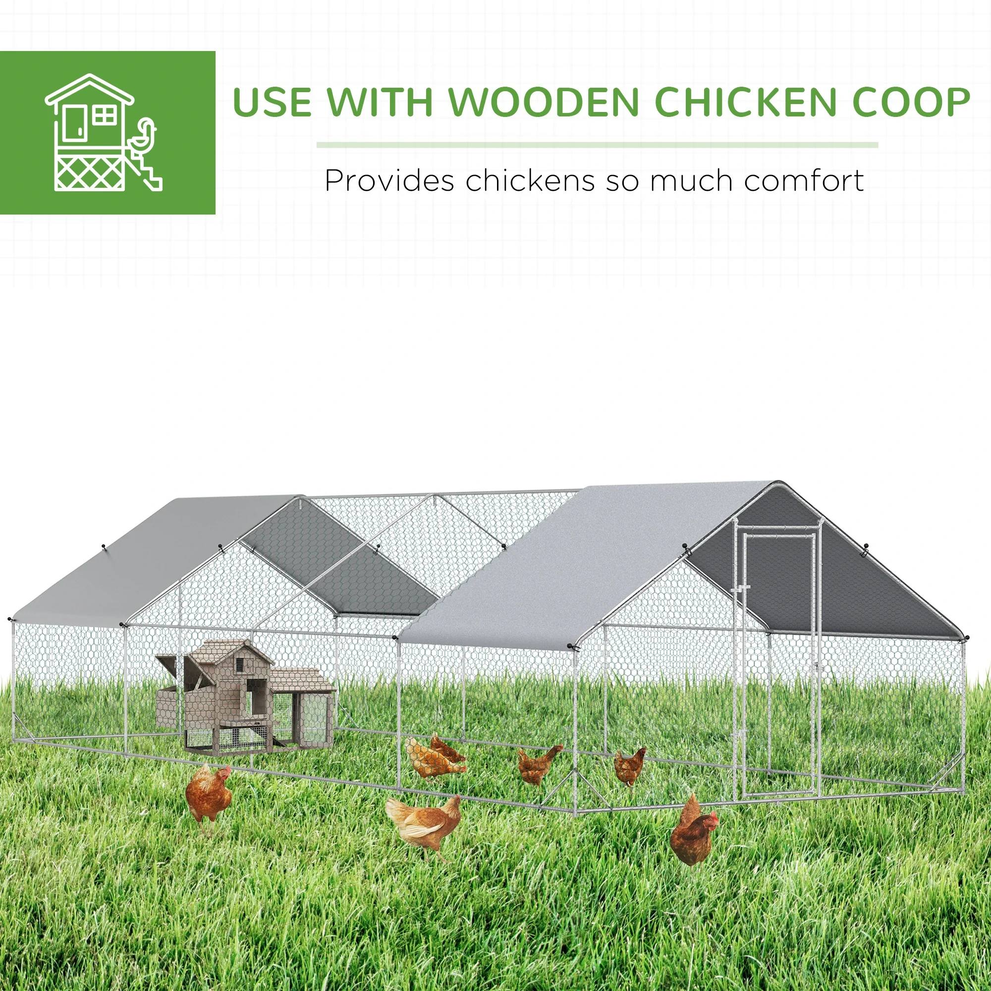 9.8' x 26.2' x 6.6' Chicken Coop, Outdoor Hen House With Cover, Lockable Door - Image 5
