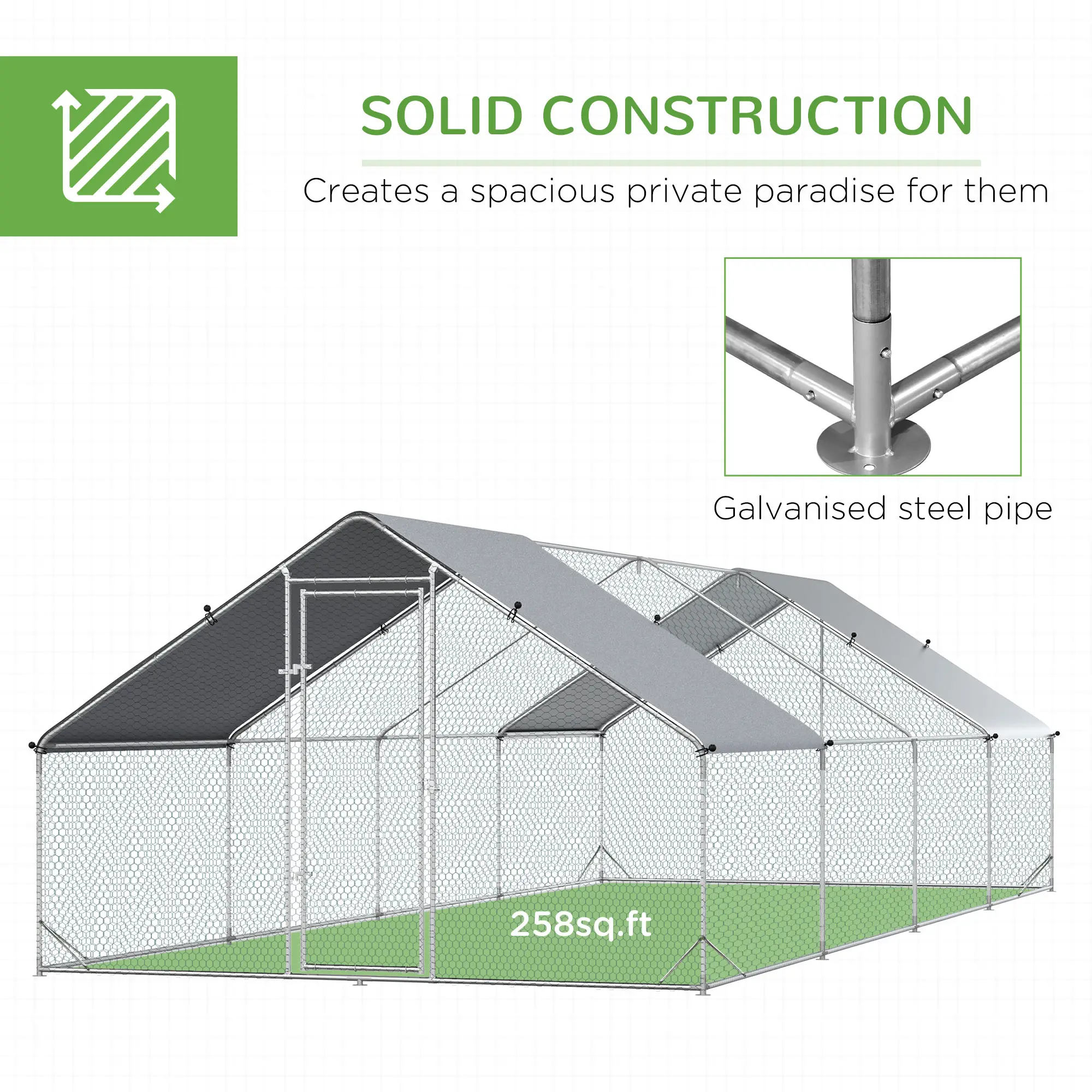 9.8' x 26.2' x 6.6' Chicken Coop, Outdoor Hen House With Cover, Lockable Door - Image 6
