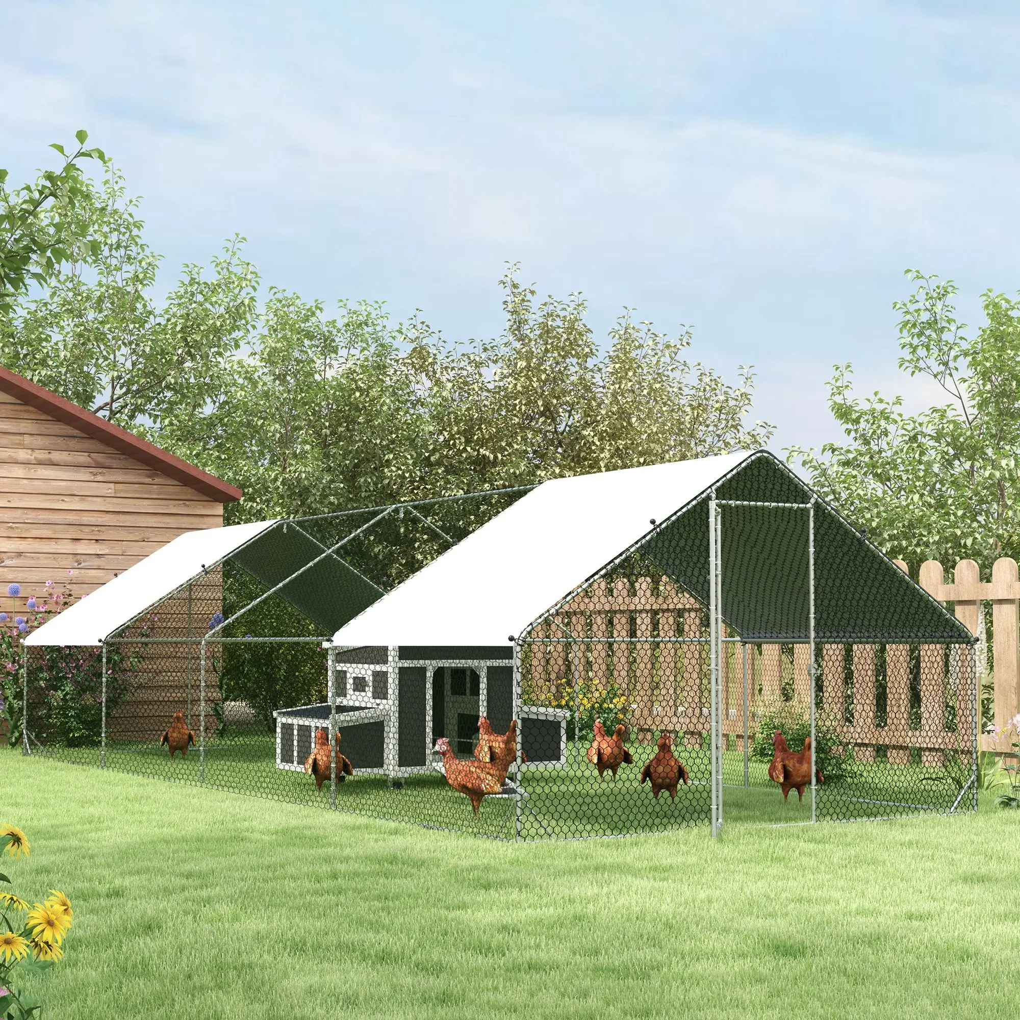 9.8' x 26.2' x 6.6' Chicken Coop, Outdoor Hen House With Cover, Lockable Door - Image 9