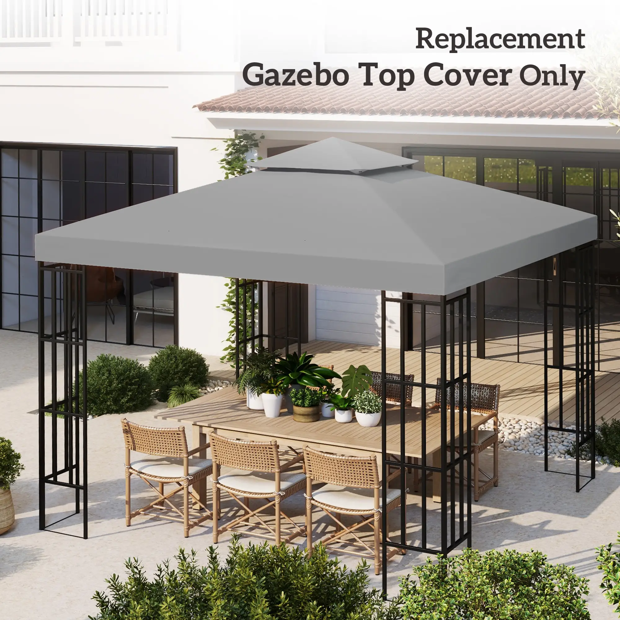 9.8' x 9.8' Square 2-Tier Gazebo Canopy Cover, Light Grey - Image 7