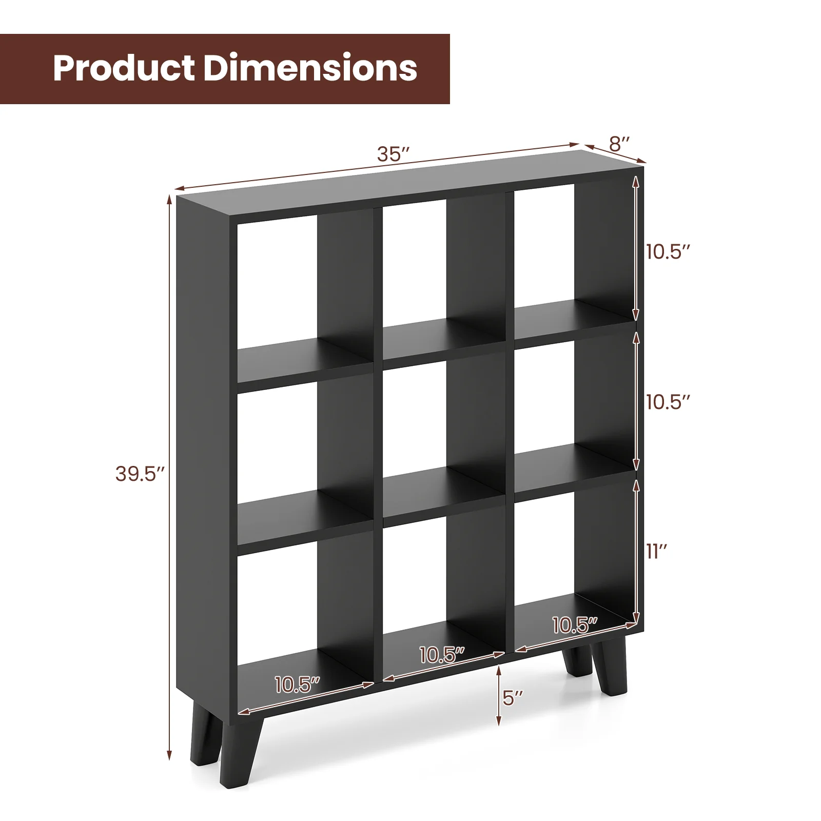 9-Cube Bookcase, 6 Removable Shelves, Black - Image 6