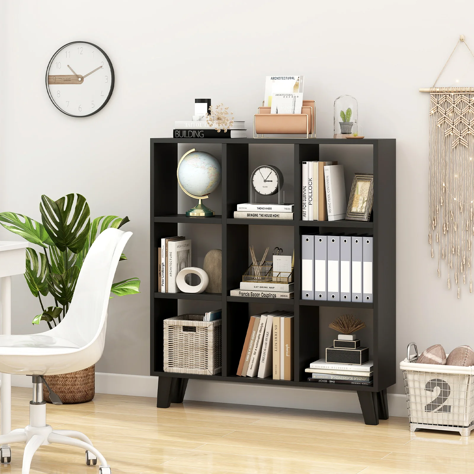 9-Cube Bookcase, 6 Removable Shelves, Black - Image 7