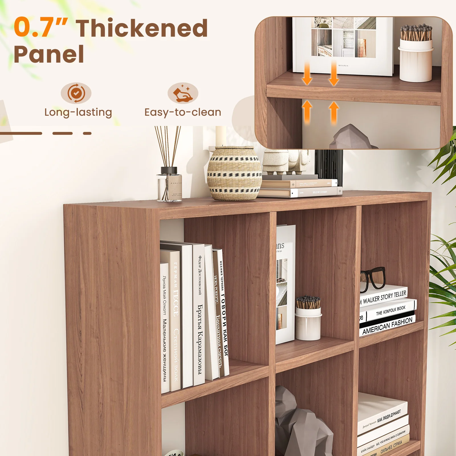 9-Cube Bookcase, 6 Removable Shelves, Brown - Image 10