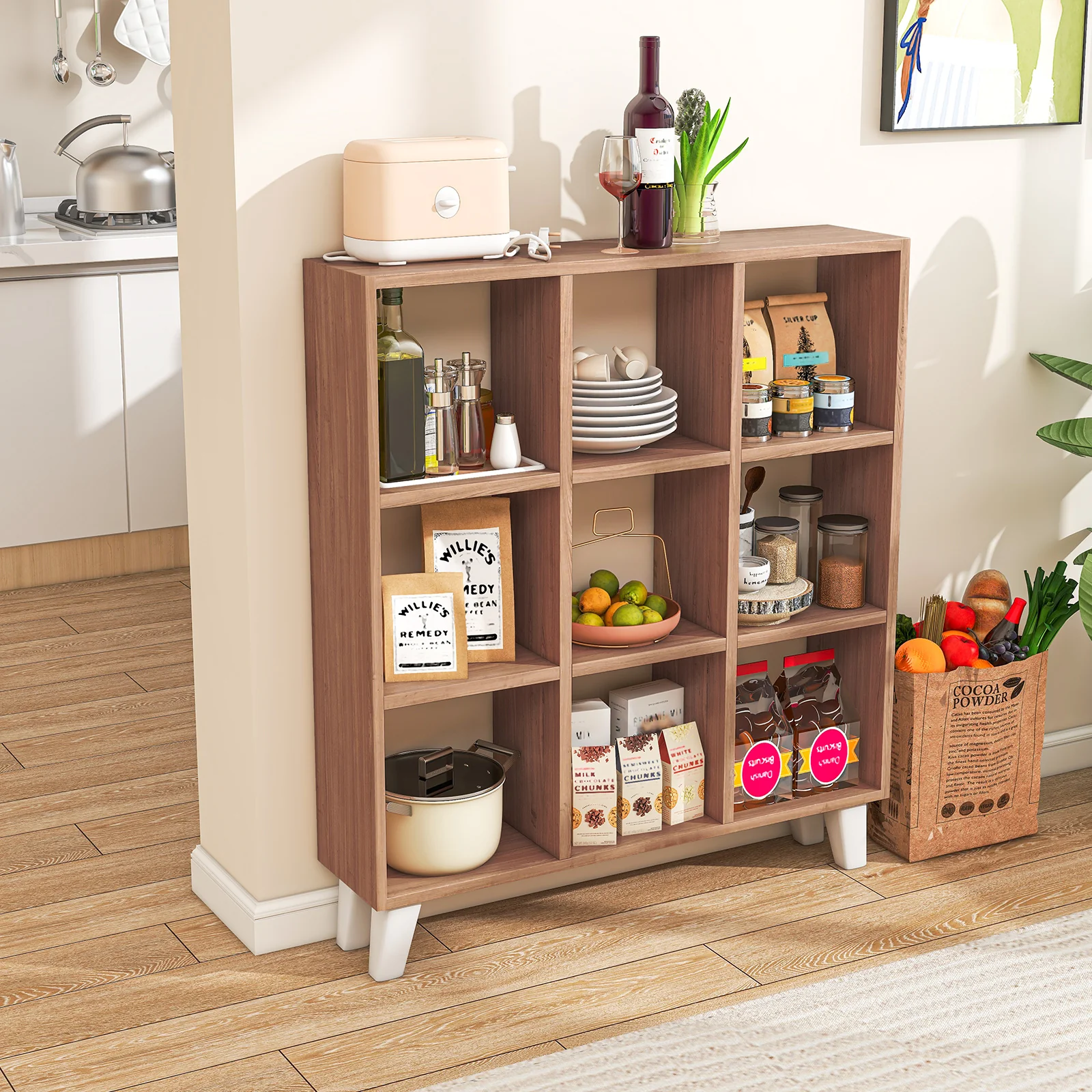 9-Cube Bookcase, 6 Removable Shelves, Brown - Image 3