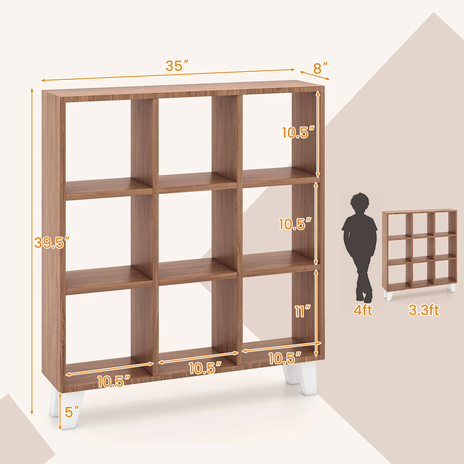9-Cube Bookcase, 6 Removable Shelves, Brown - Image 6