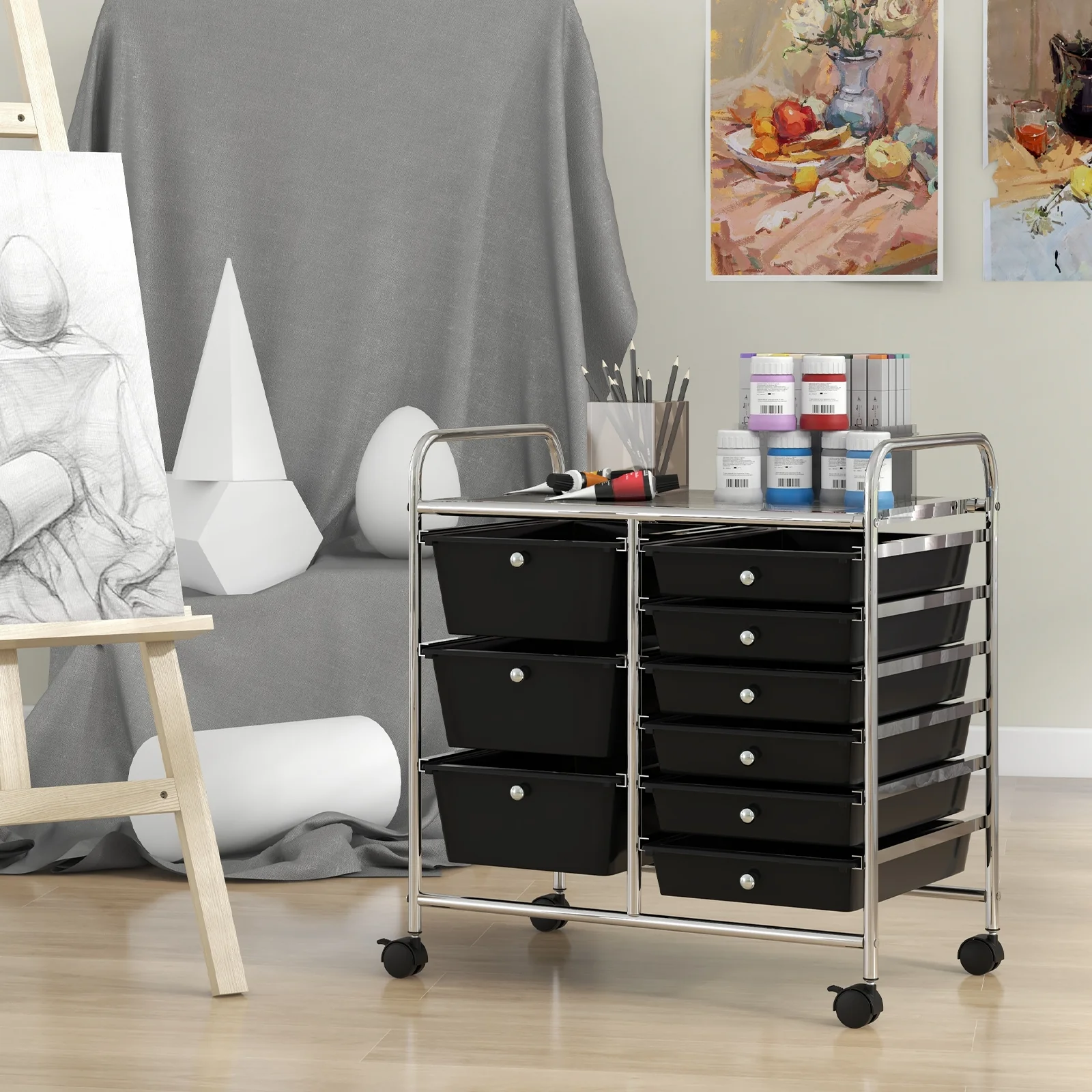 9-Drawer Rolling Storage Cart, Black - Image 3