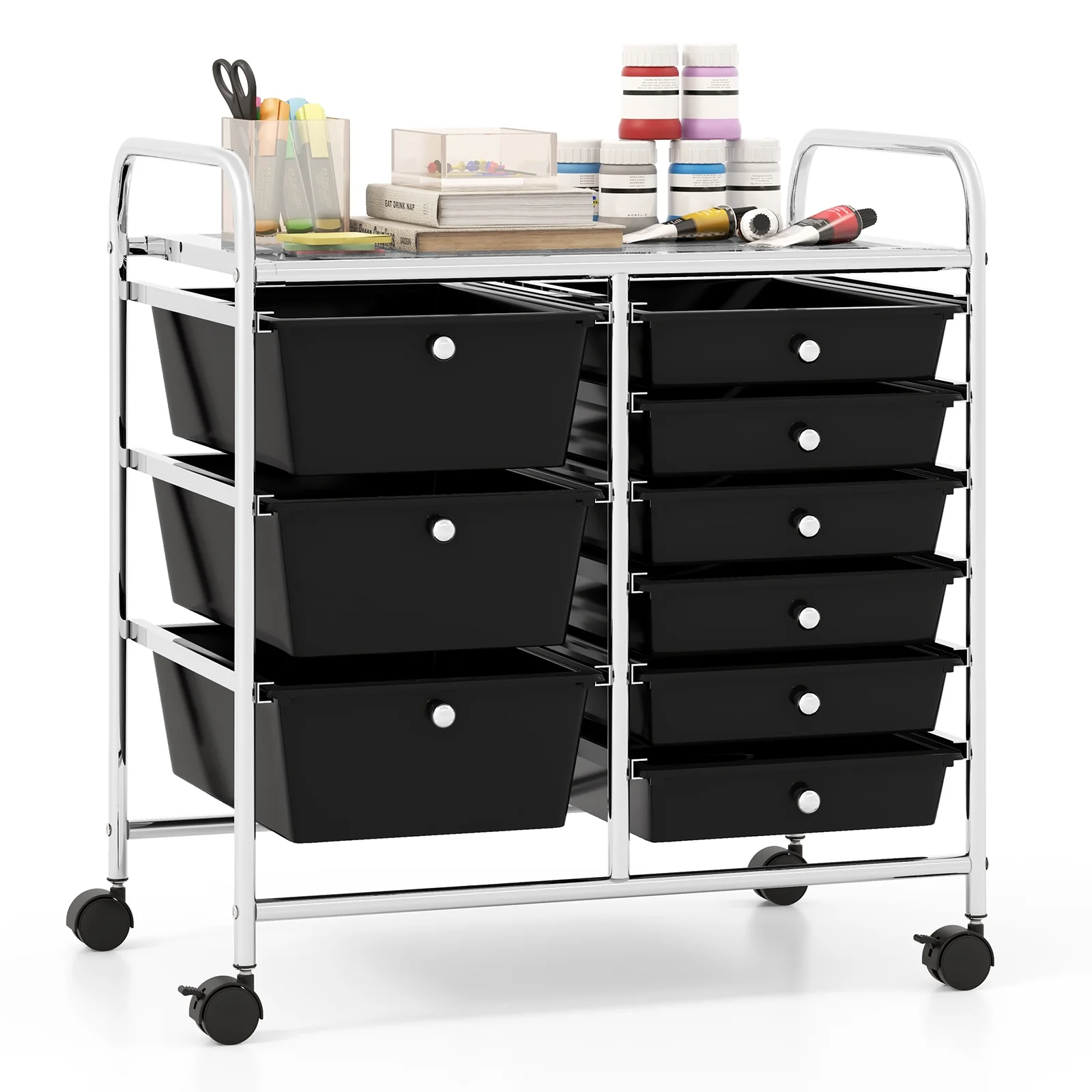 9-Drawer Rolling Storage Cart, Black - Image 5