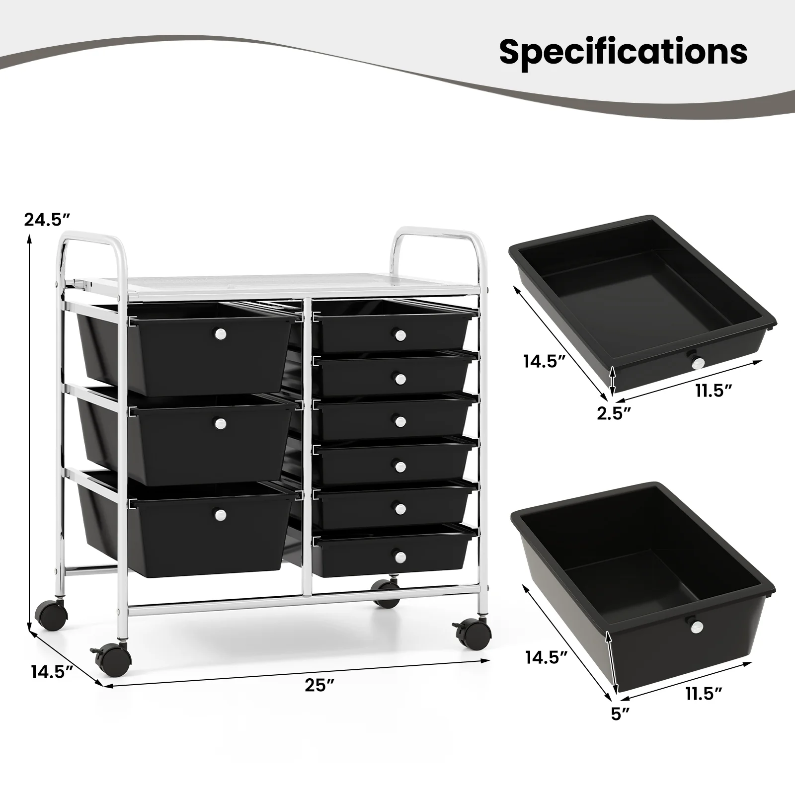 9-Drawer Rolling Storage Cart, Black - Image 6