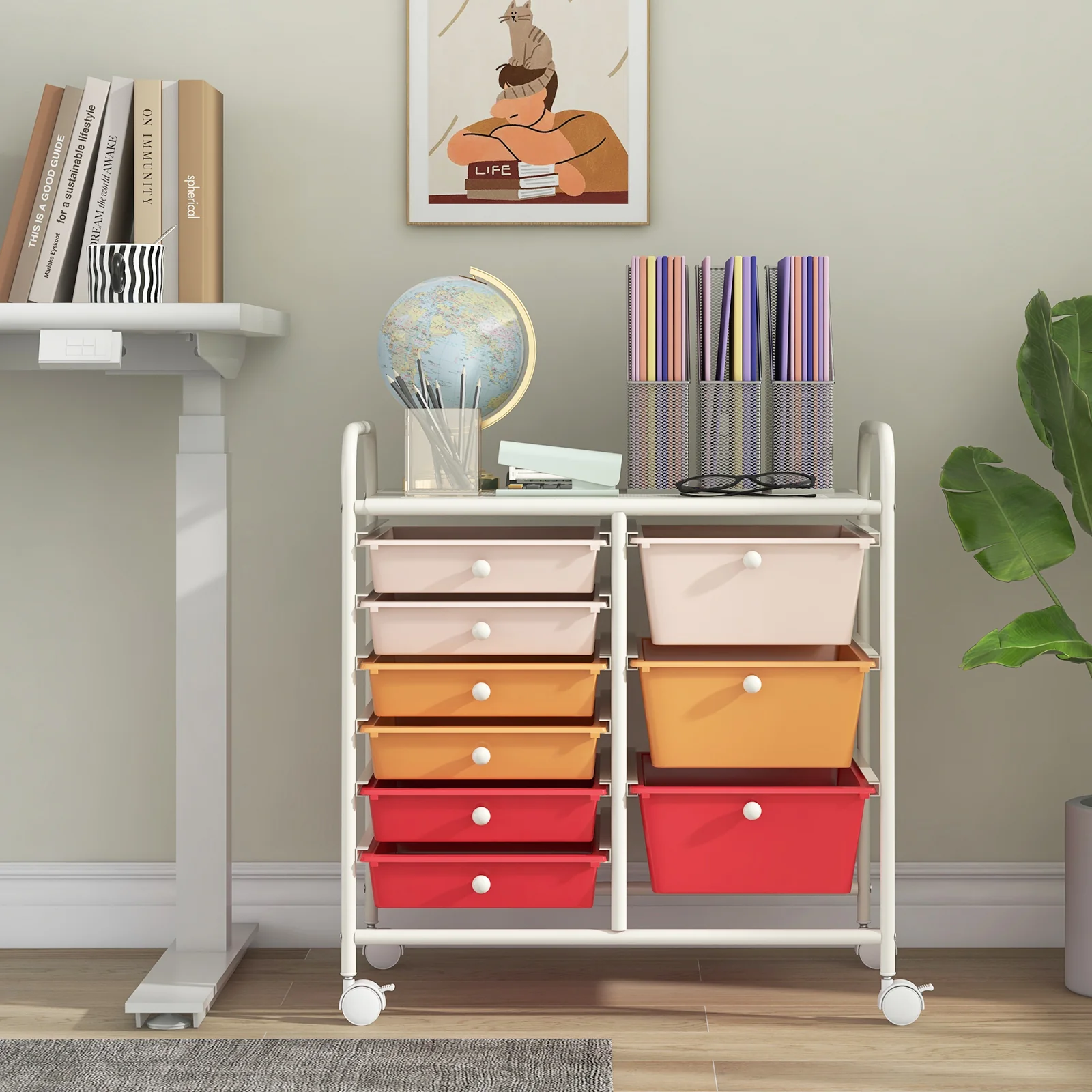 9-Drawer Rolling Storage Cart, Metal Frame, Macaron - Image 2