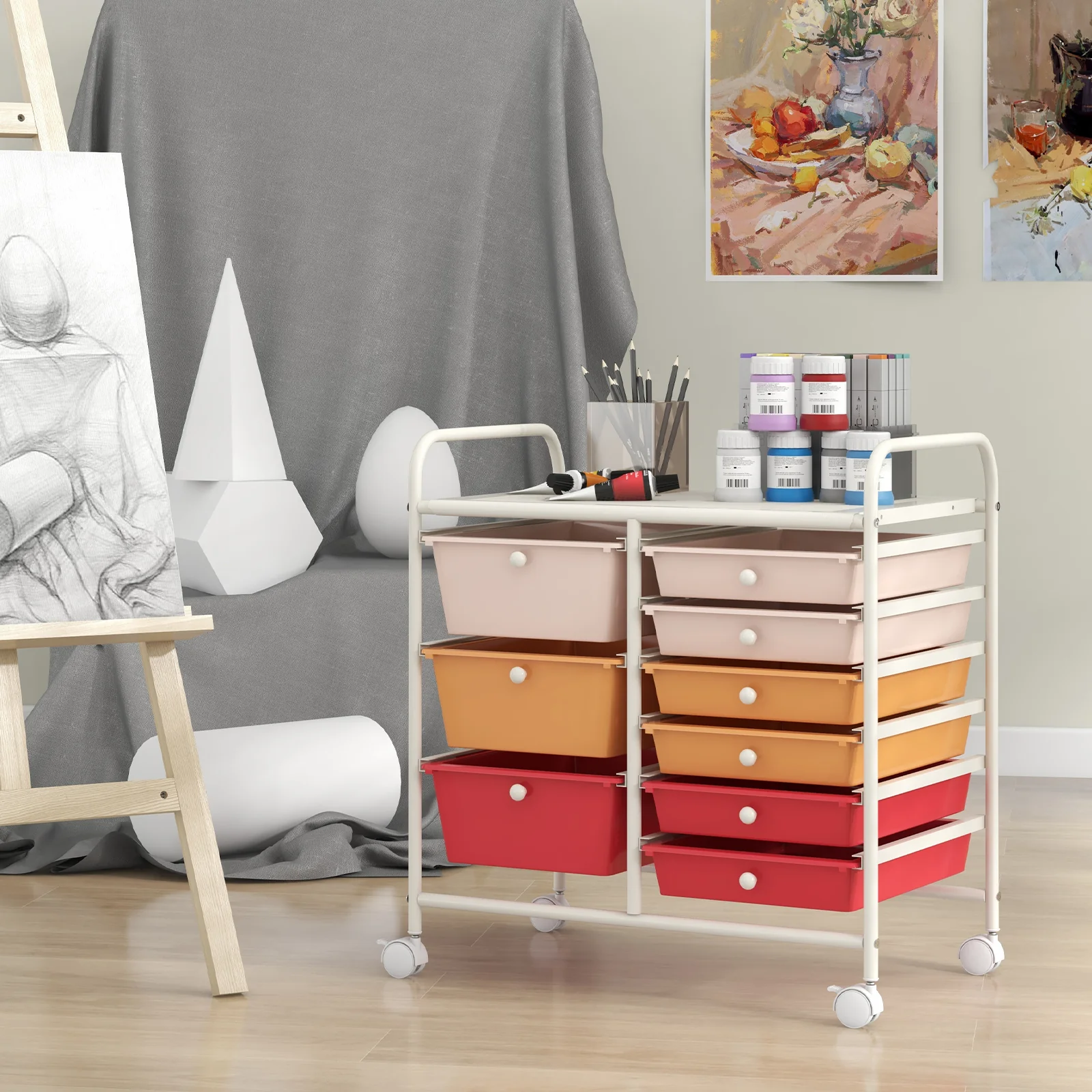 9-Drawer Rolling Storage Cart, Metal Frame, Macaron - Image 3