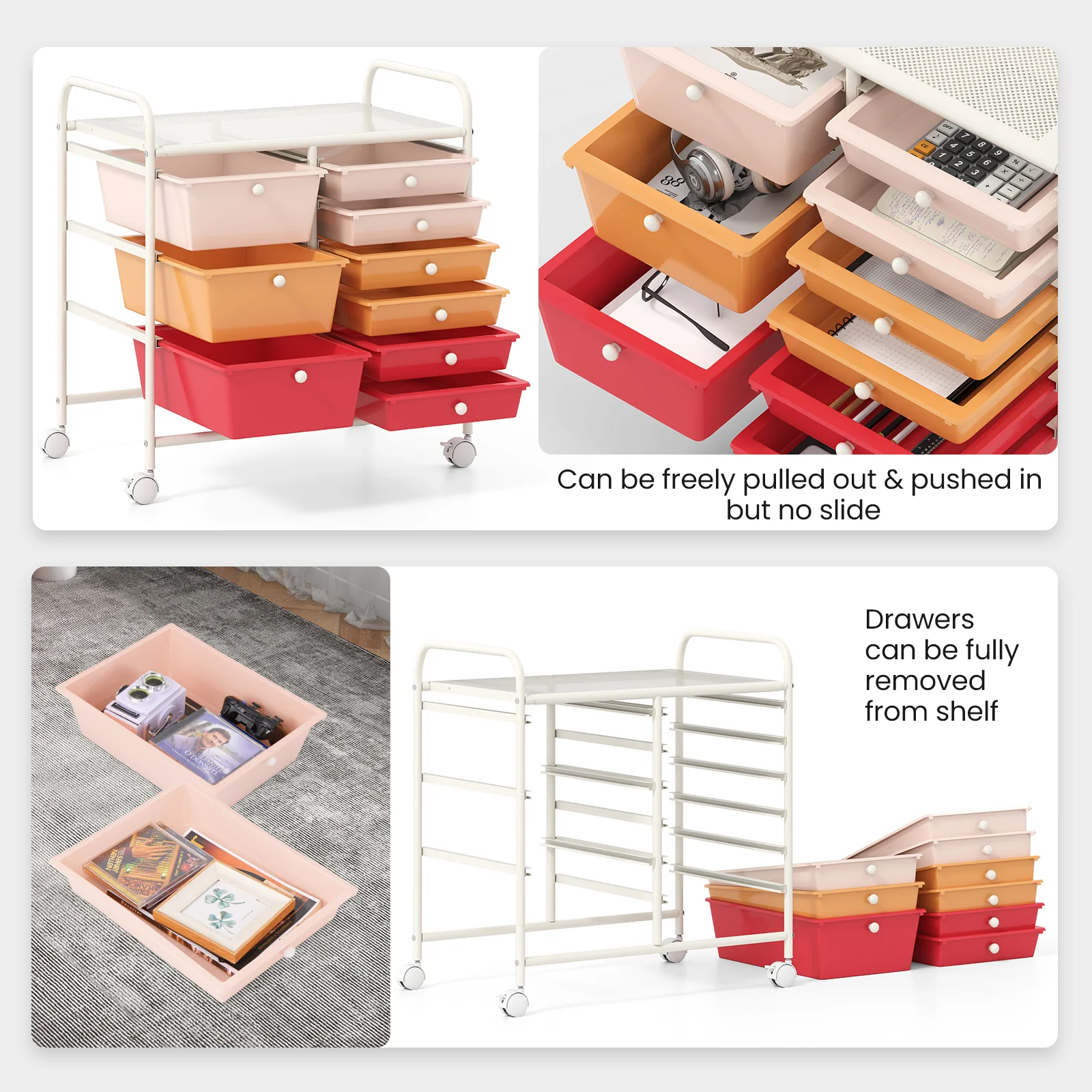 9-Drawer Rolling Storage Cart, Metal Frame, Macaron - Image 7