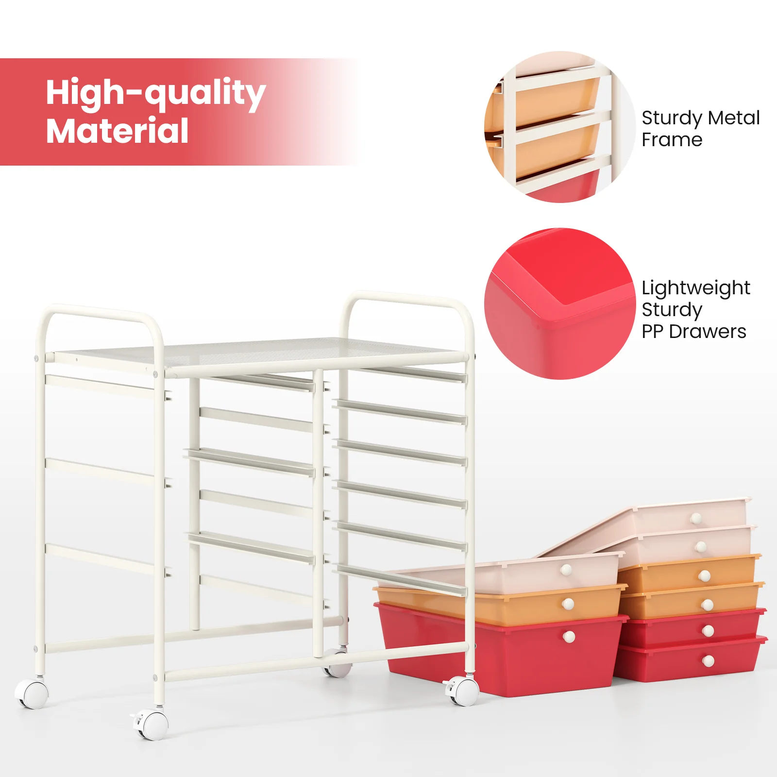 9-Drawer Rolling Storage Cart, Metal Frame, Macaron - Image 9