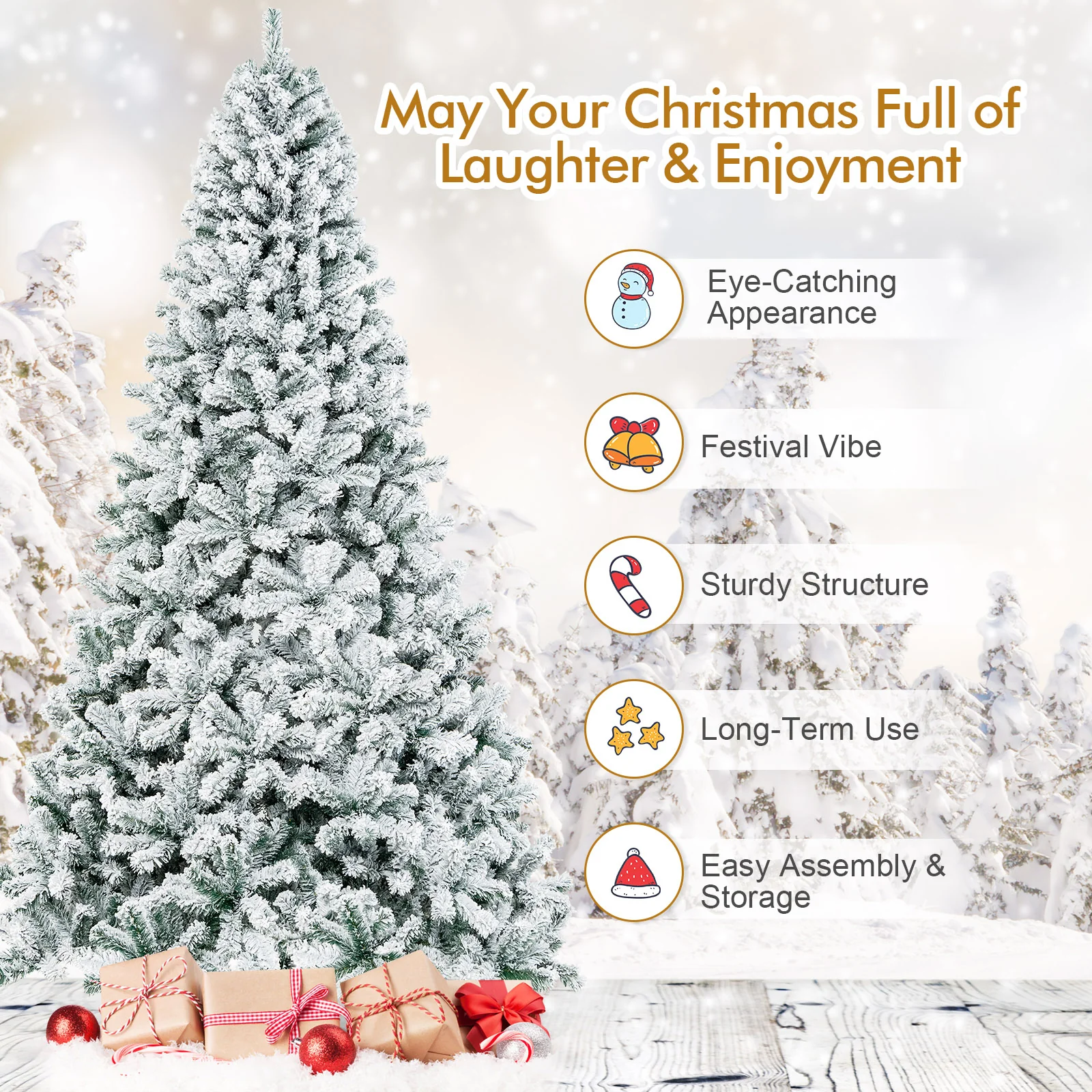 9 Feet Artificial Christmas Tree, Premium Snow Flocked Hinged, White - Image 10